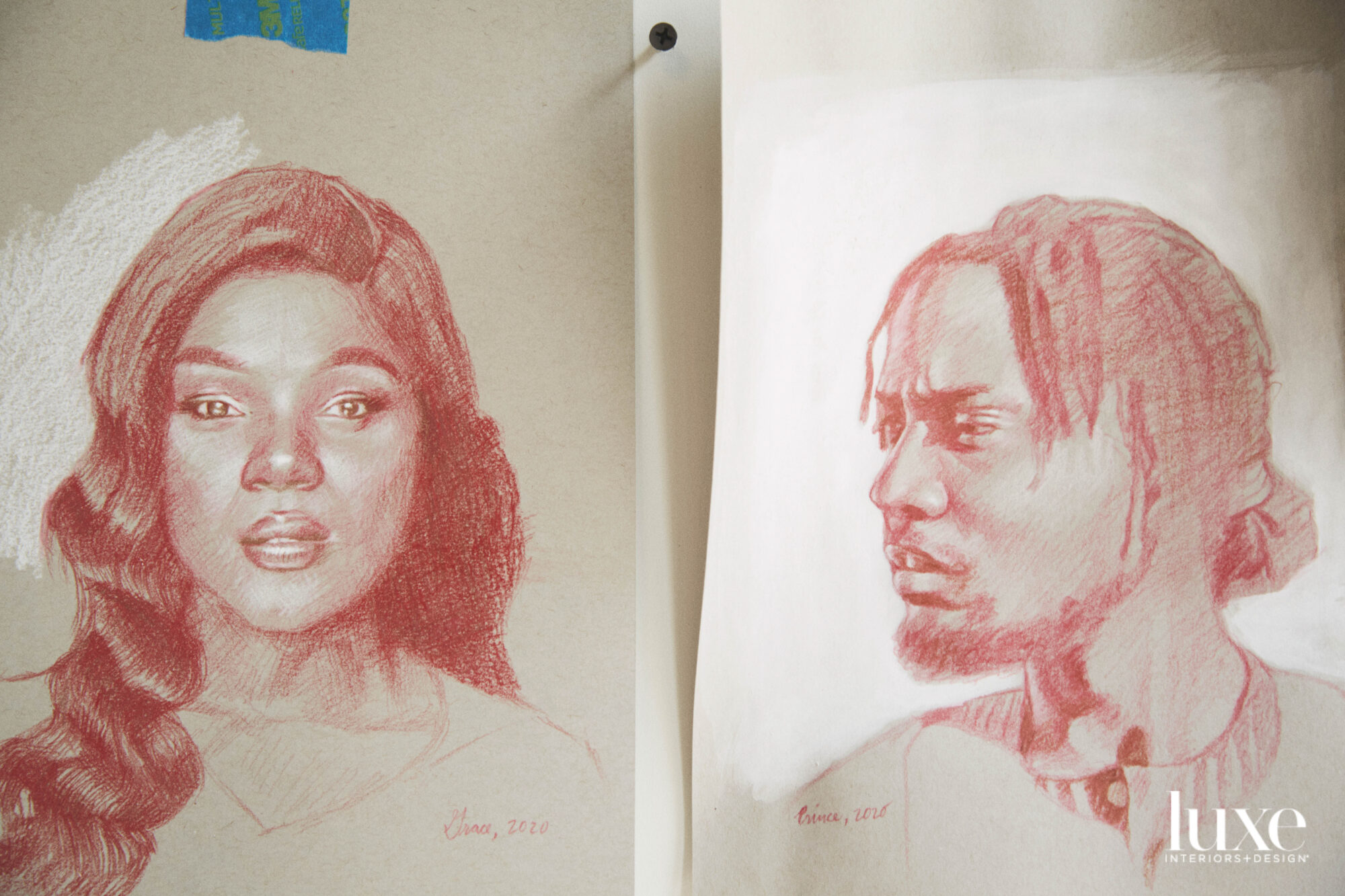 Two sketches; one of a Black woman and one of a Black man.