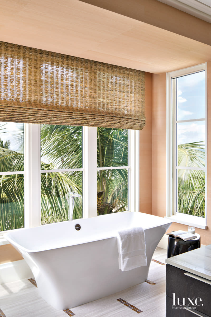 ravello tub master bathroom with ocean views in home by Peter Moor