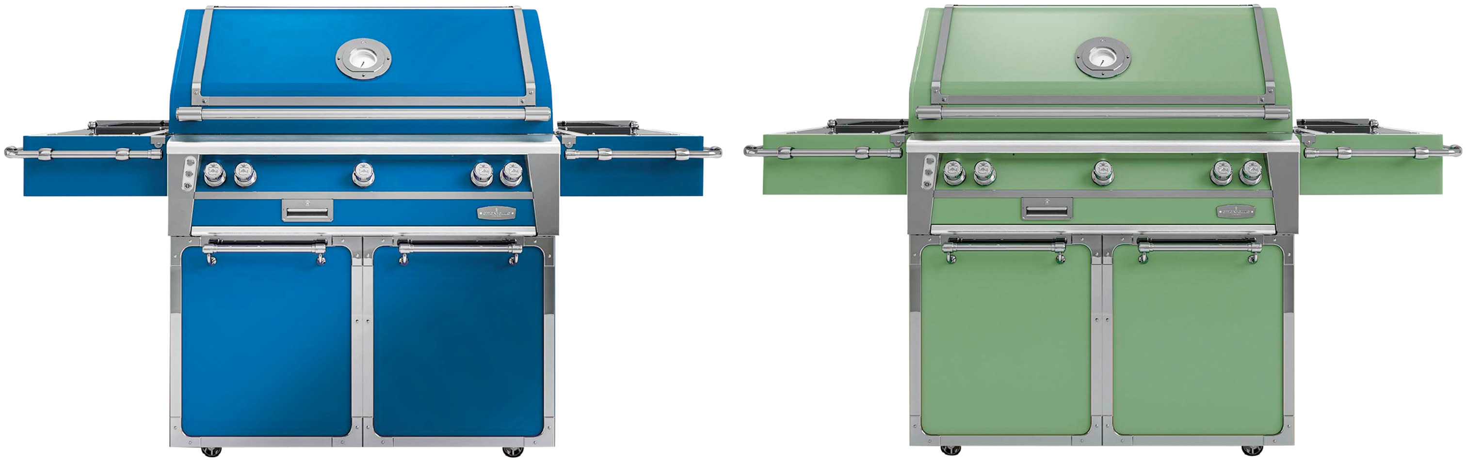 blue and green outdoor grills