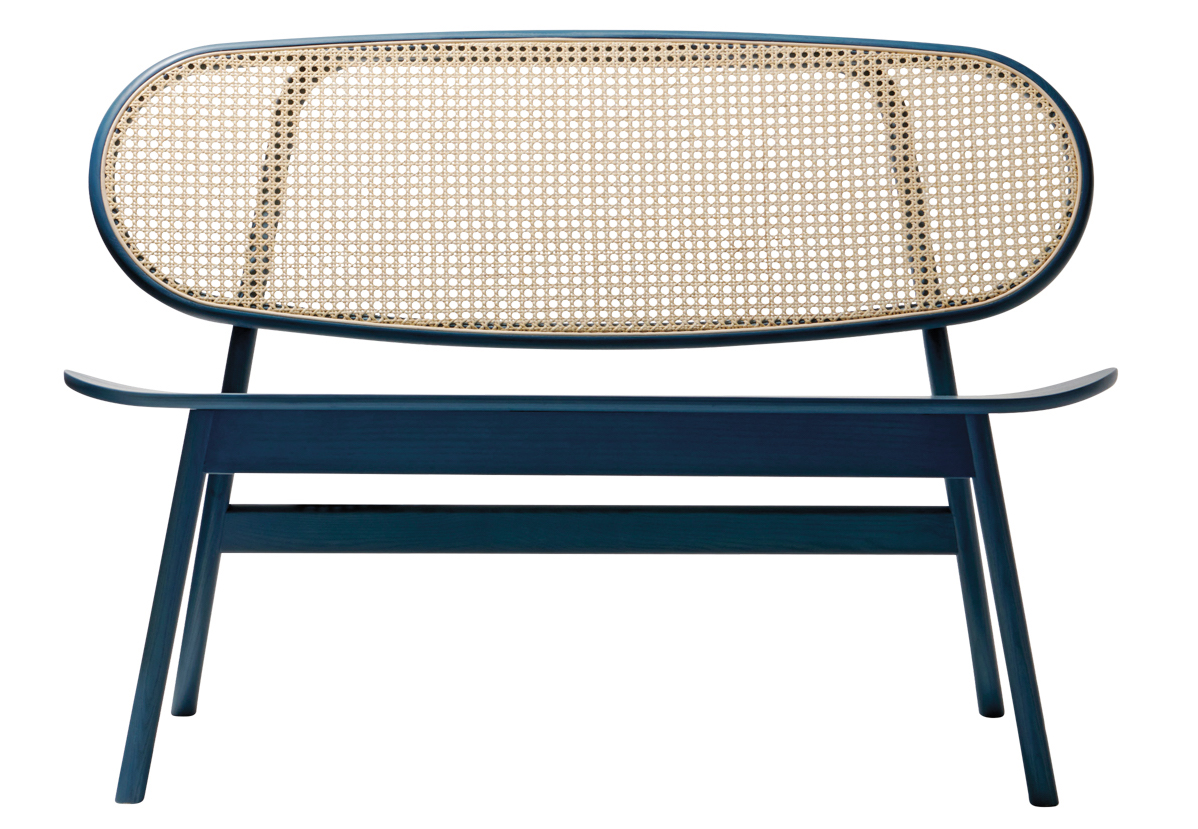 Cane High Back Bench in Ocean Blue