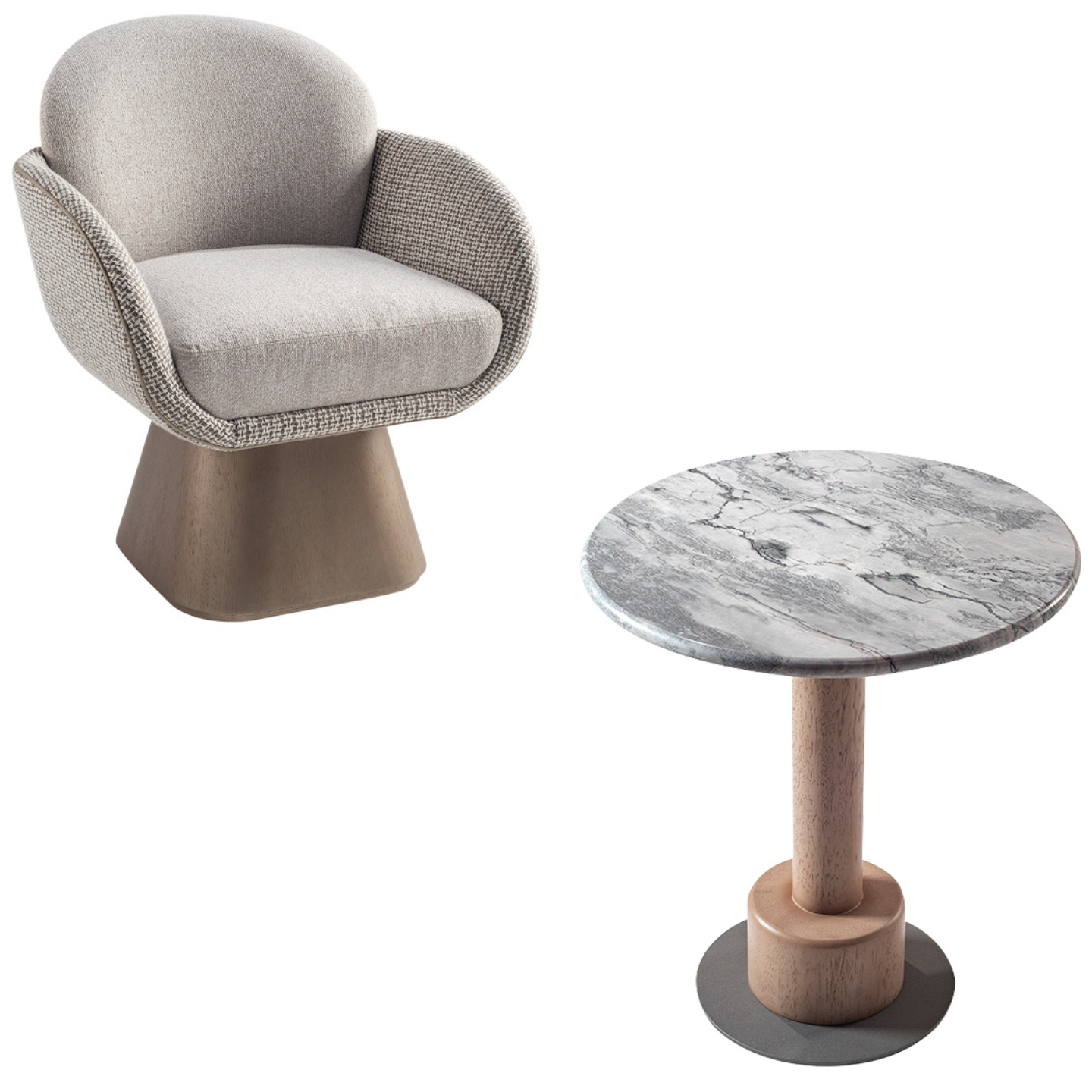 Gem Swivel Chair and Lua End Table by Adriana Hoyos