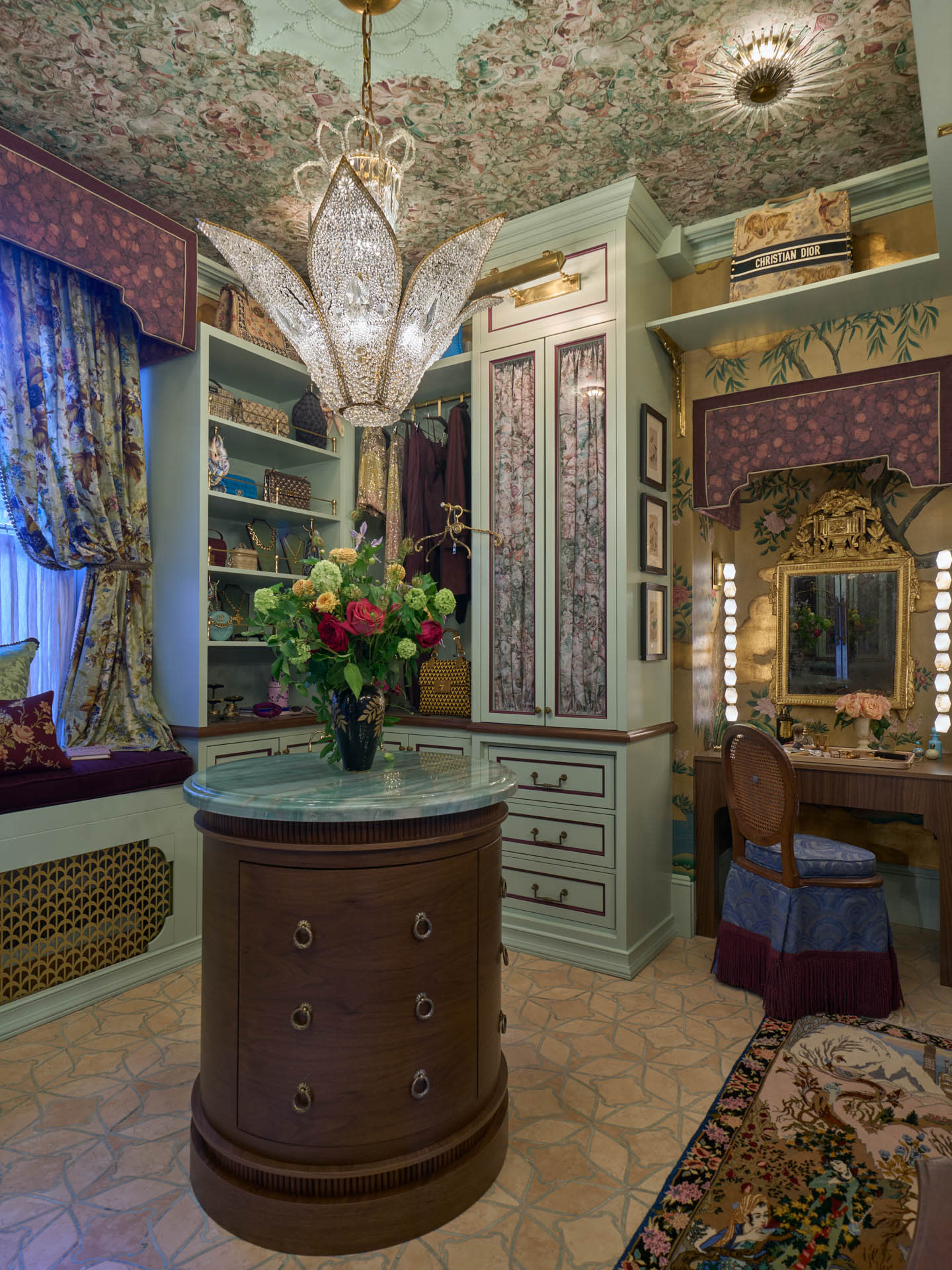 Parisian-inspired dressing room with lush textiles