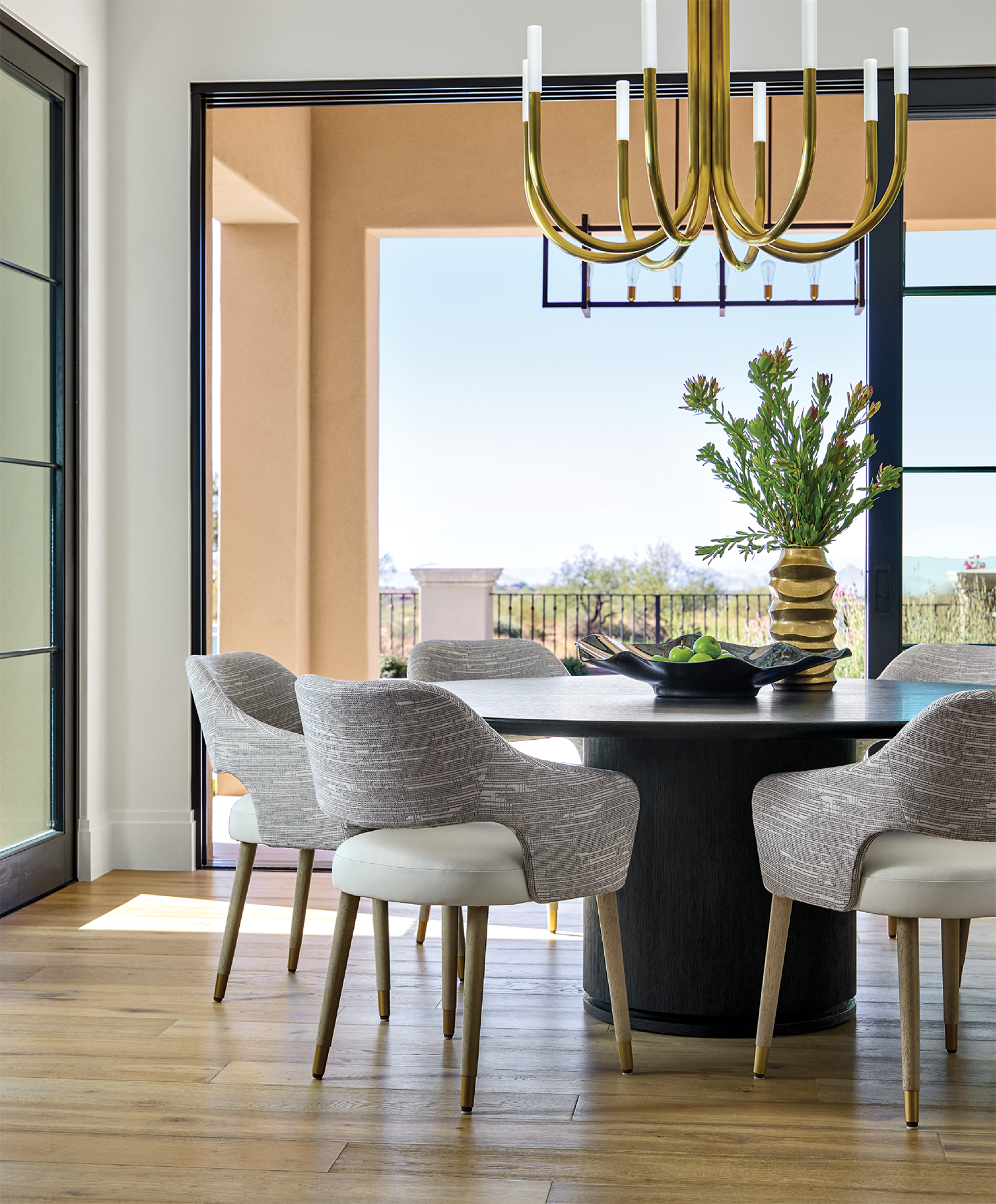 dining room topped with an RH lighting fixture