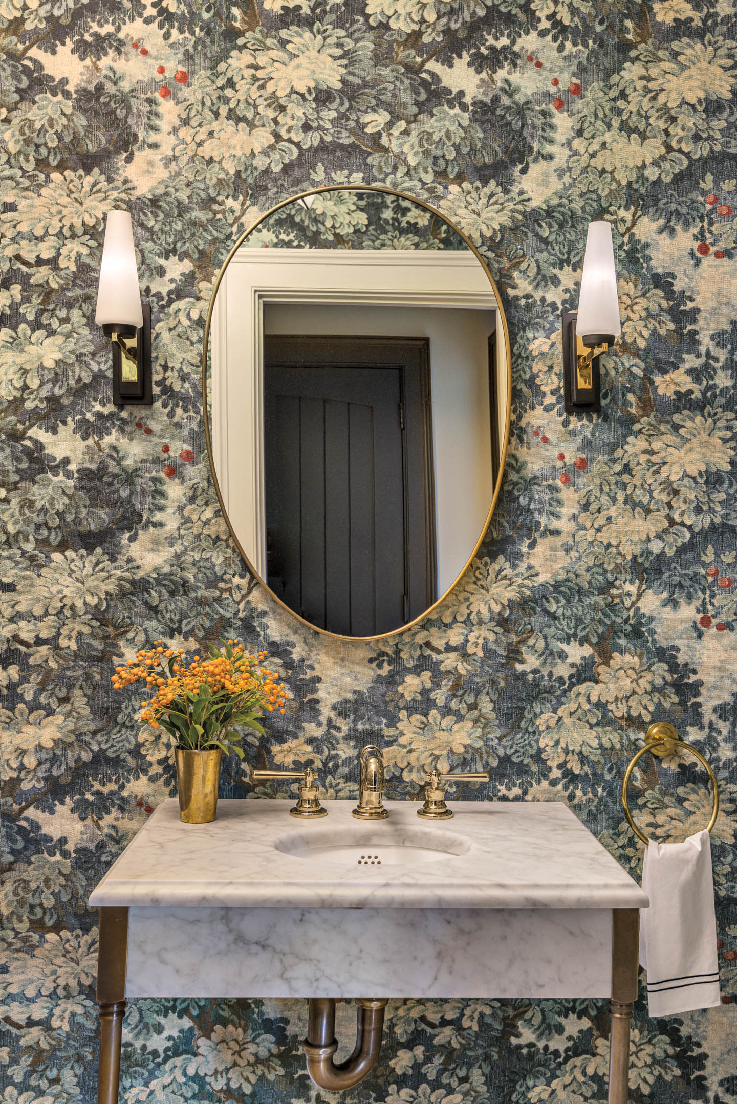 floral wallpaper powder room