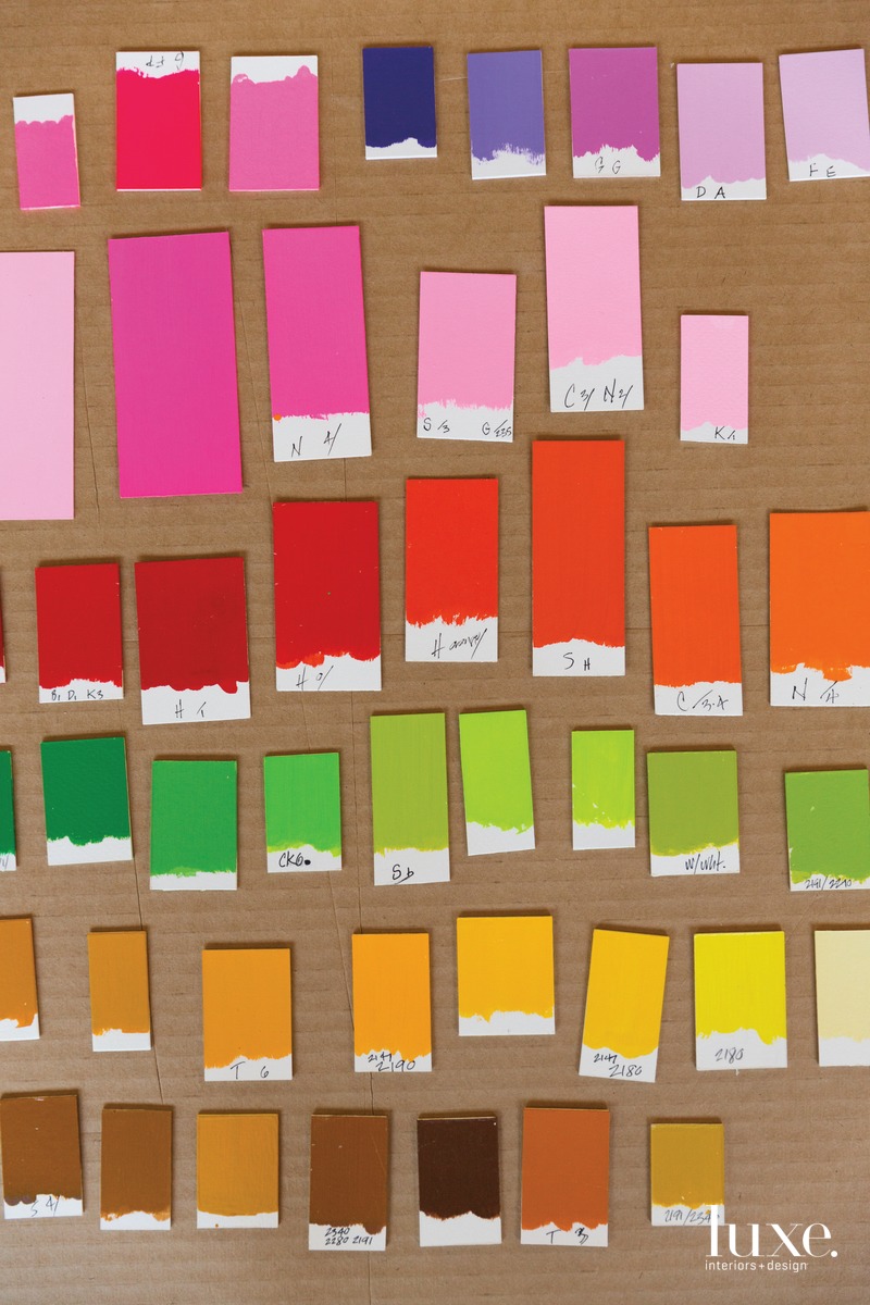He also creates color chips by applying paint on a mat board for an accurate representation of how it appears when dry.