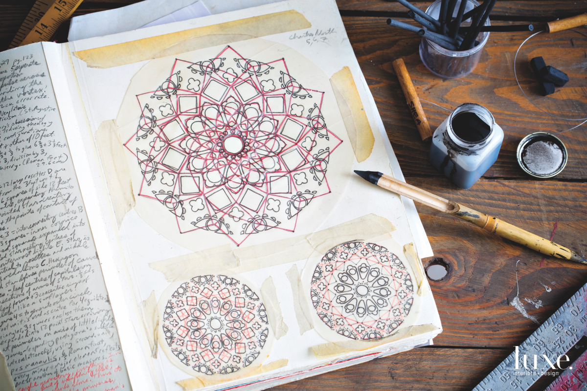 Apodaca's sketchbook is filled with drawings of rose windows.