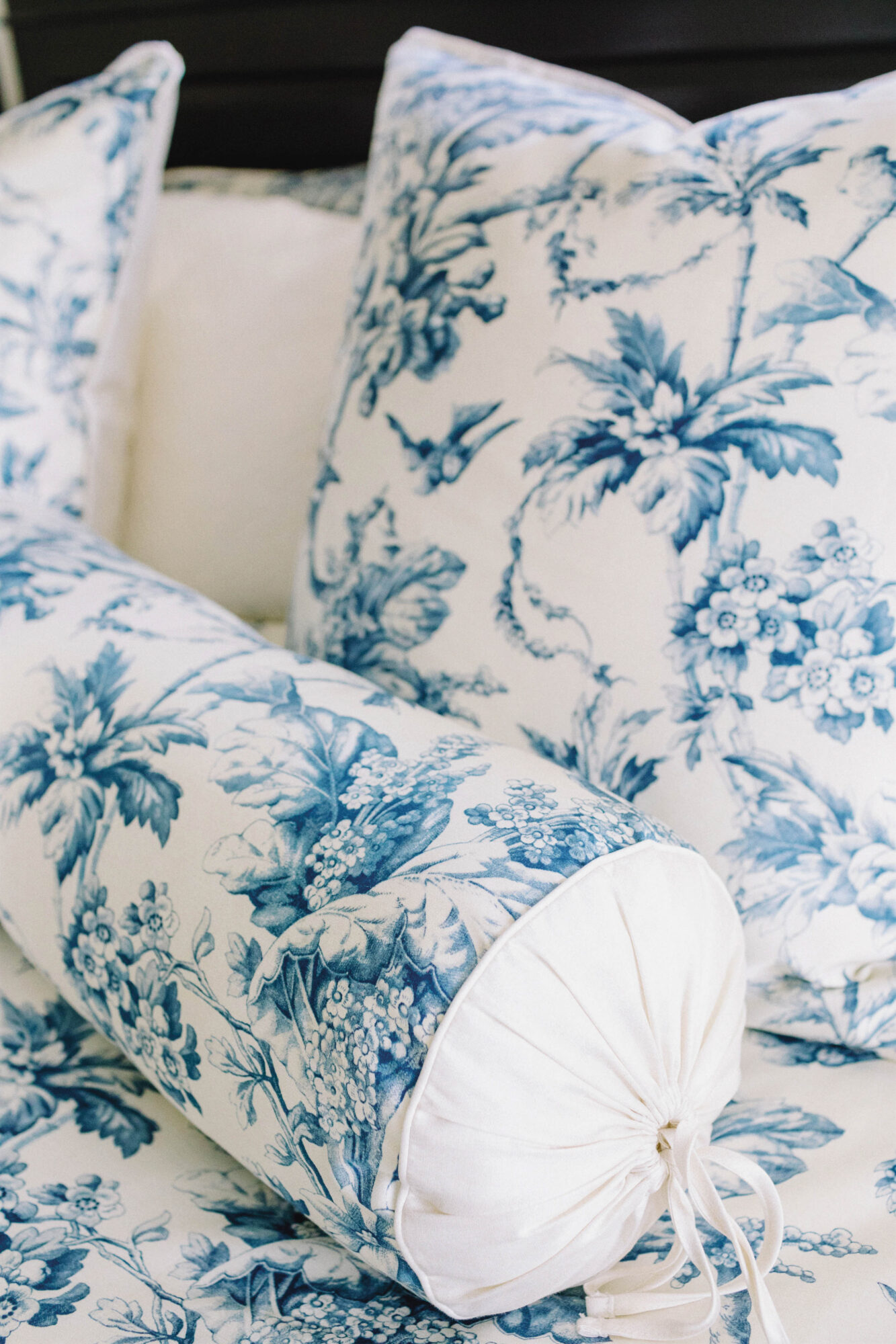blue and white pillows