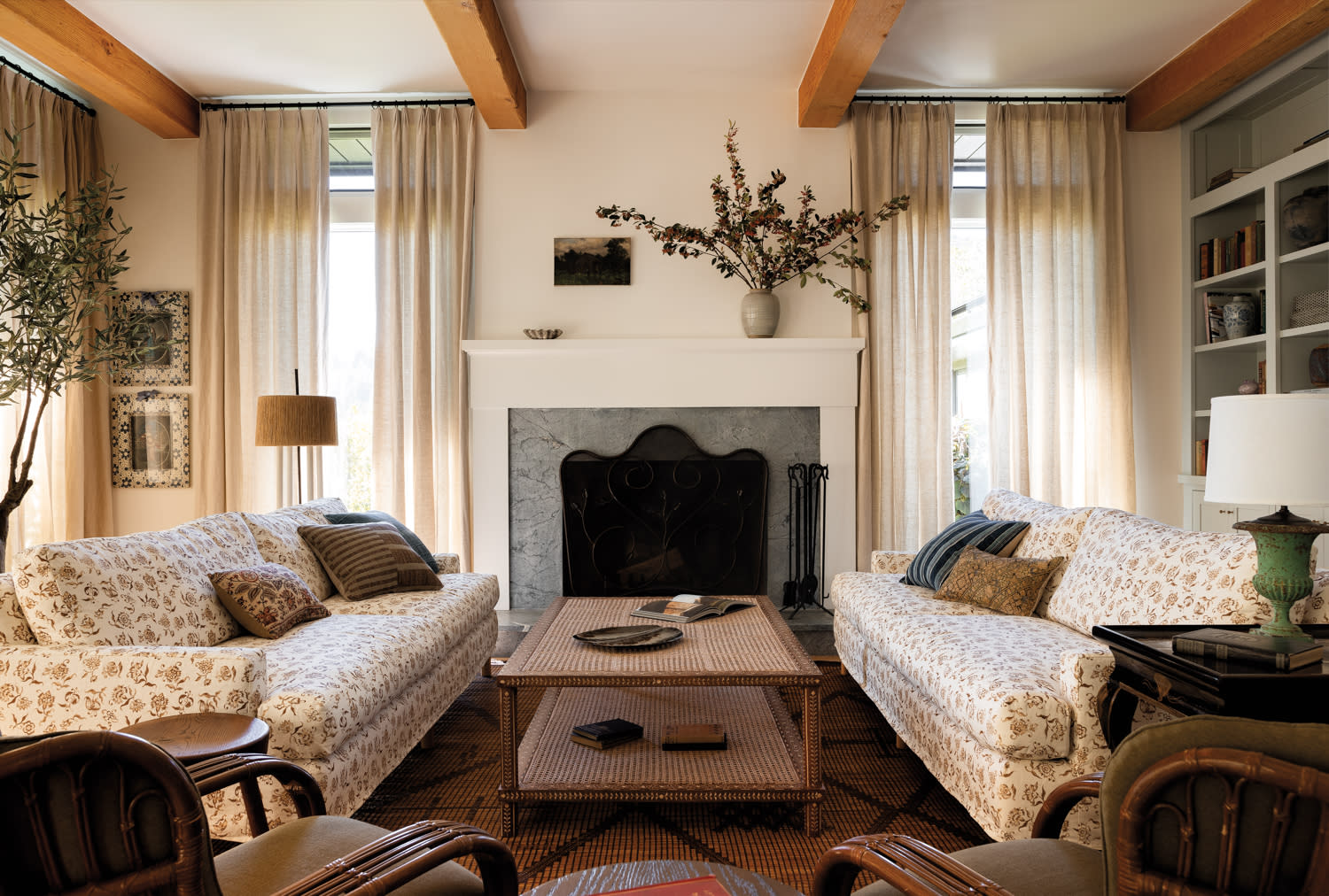 A pair of flowered sofas in a Marin County home