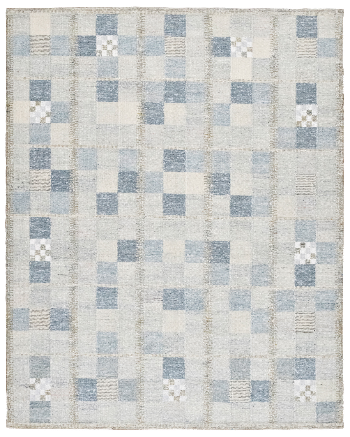 rug with blue and white checkered pattern