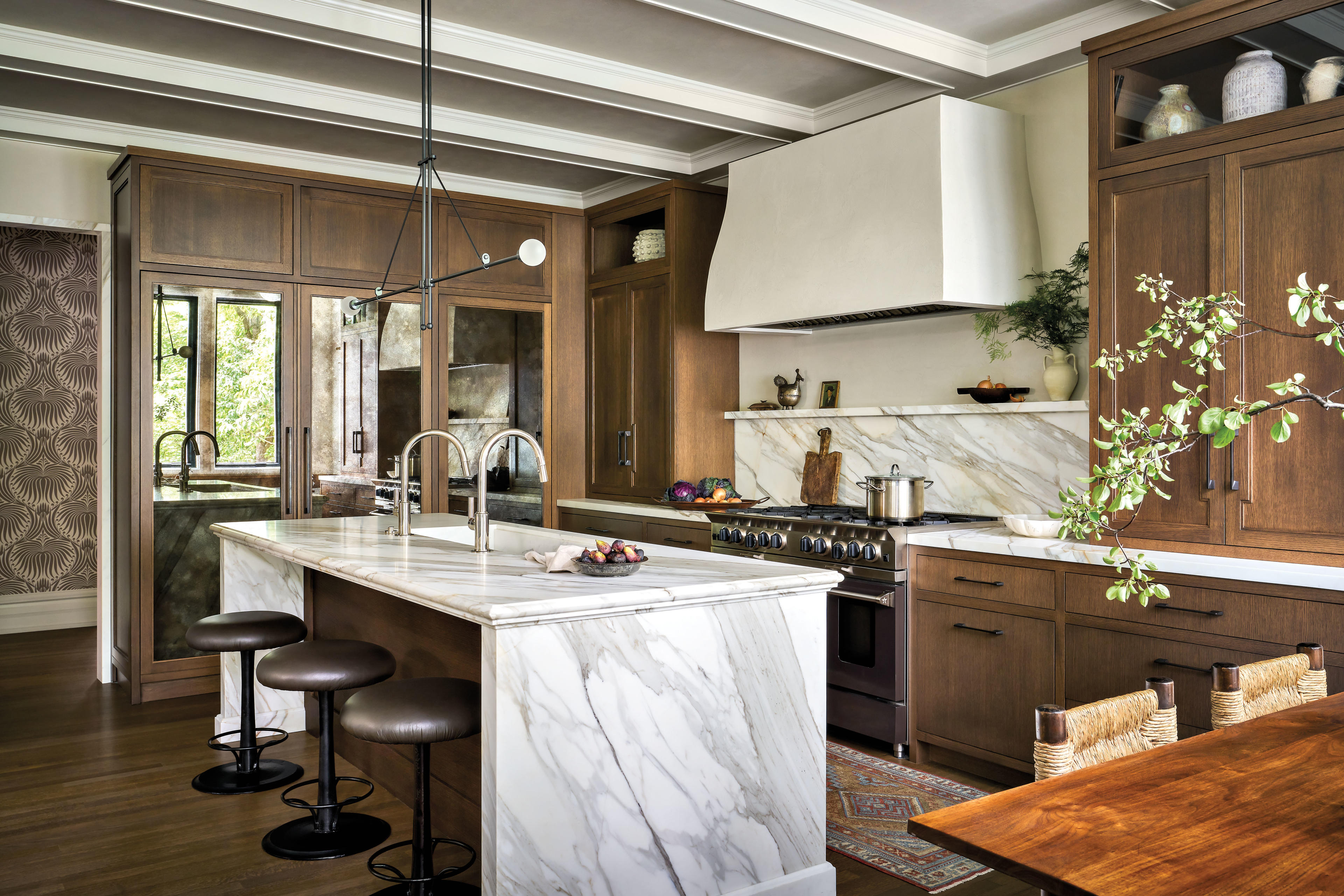 antique style kitchen with white marble island