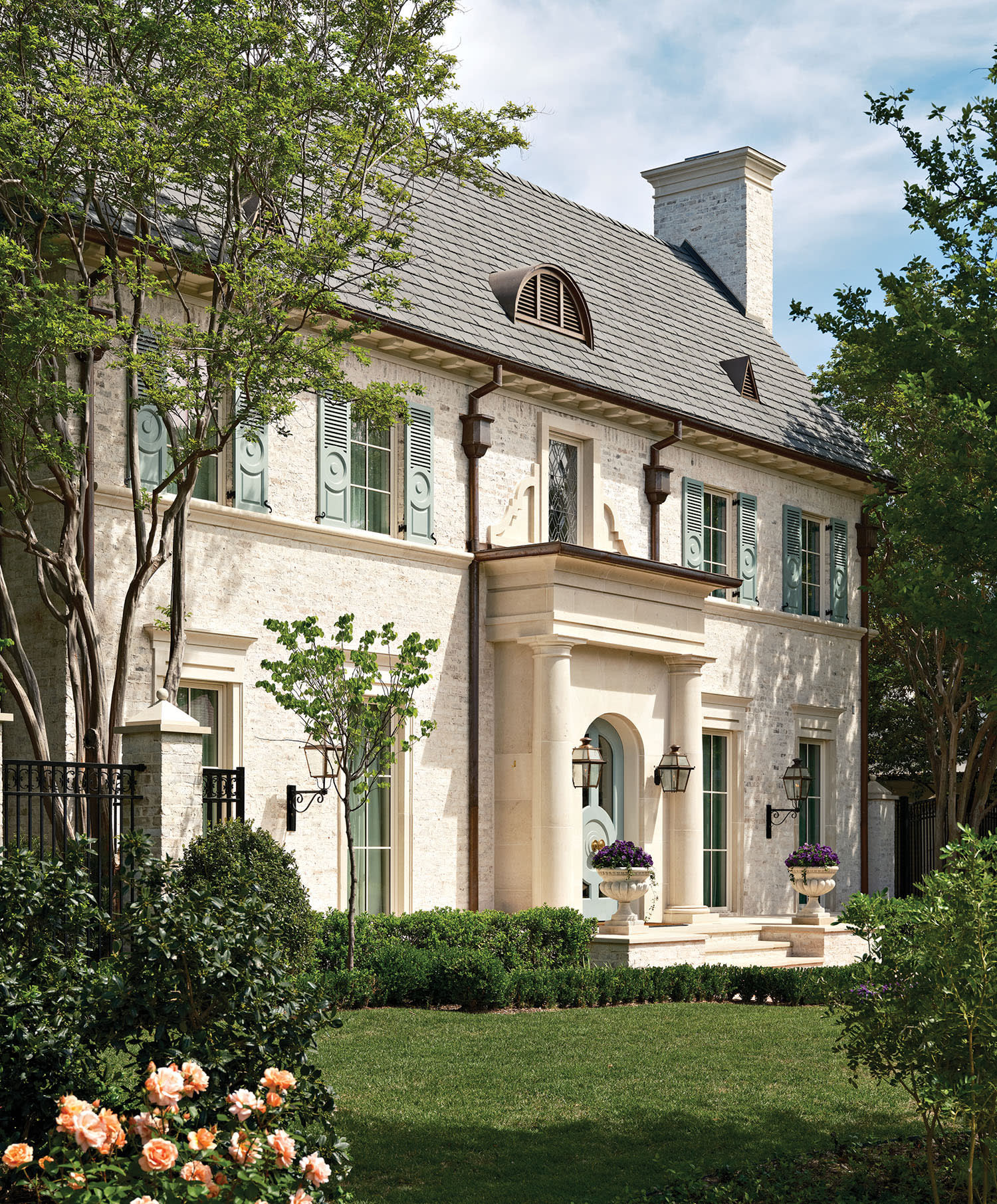 classic limestone exterior of a Dallas home