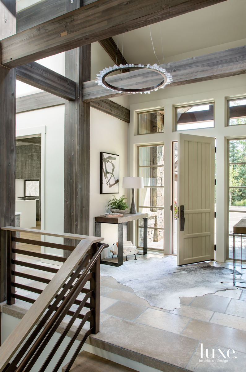 mountain entry door oak-and-iron console tables