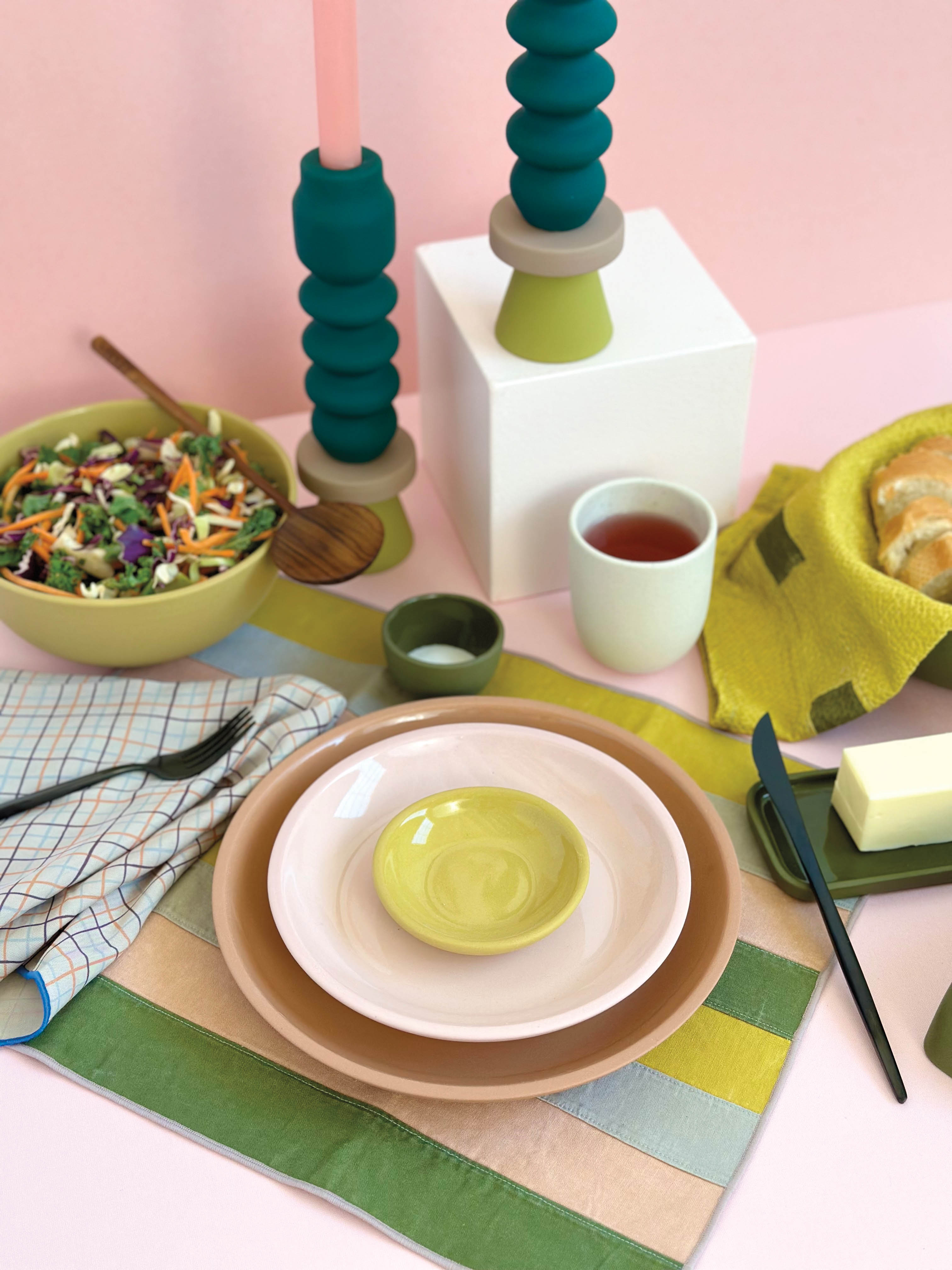 colorful ceramic tablescape