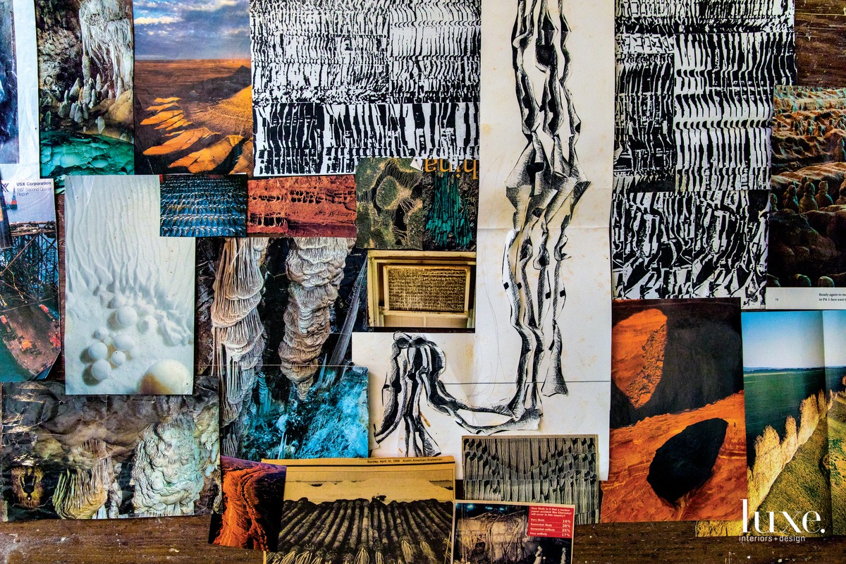 multicolored posters on the wall of Caprice Pierucci's studio