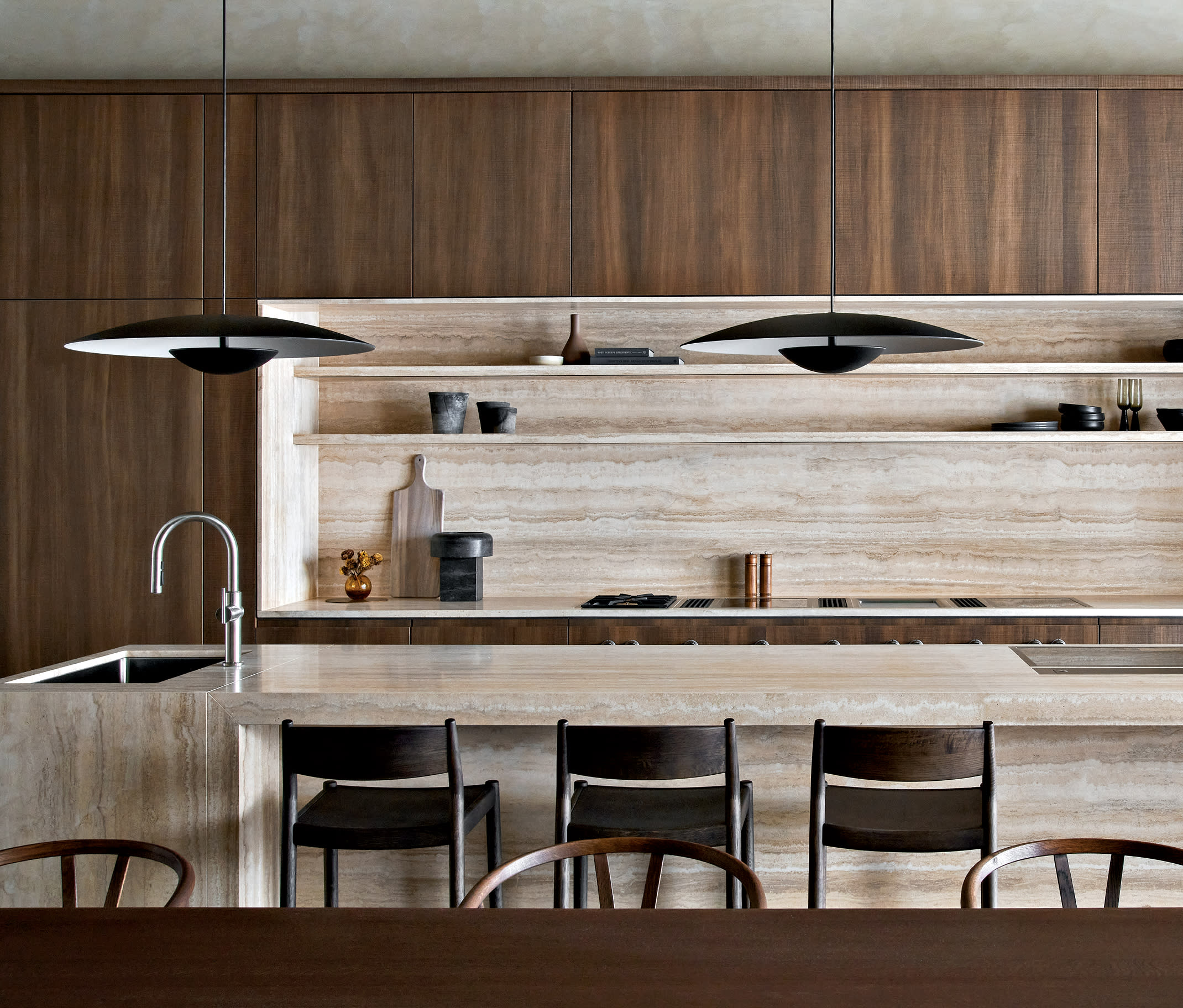 the timber-laden kitchen inside Gaggenau's Houston showroom