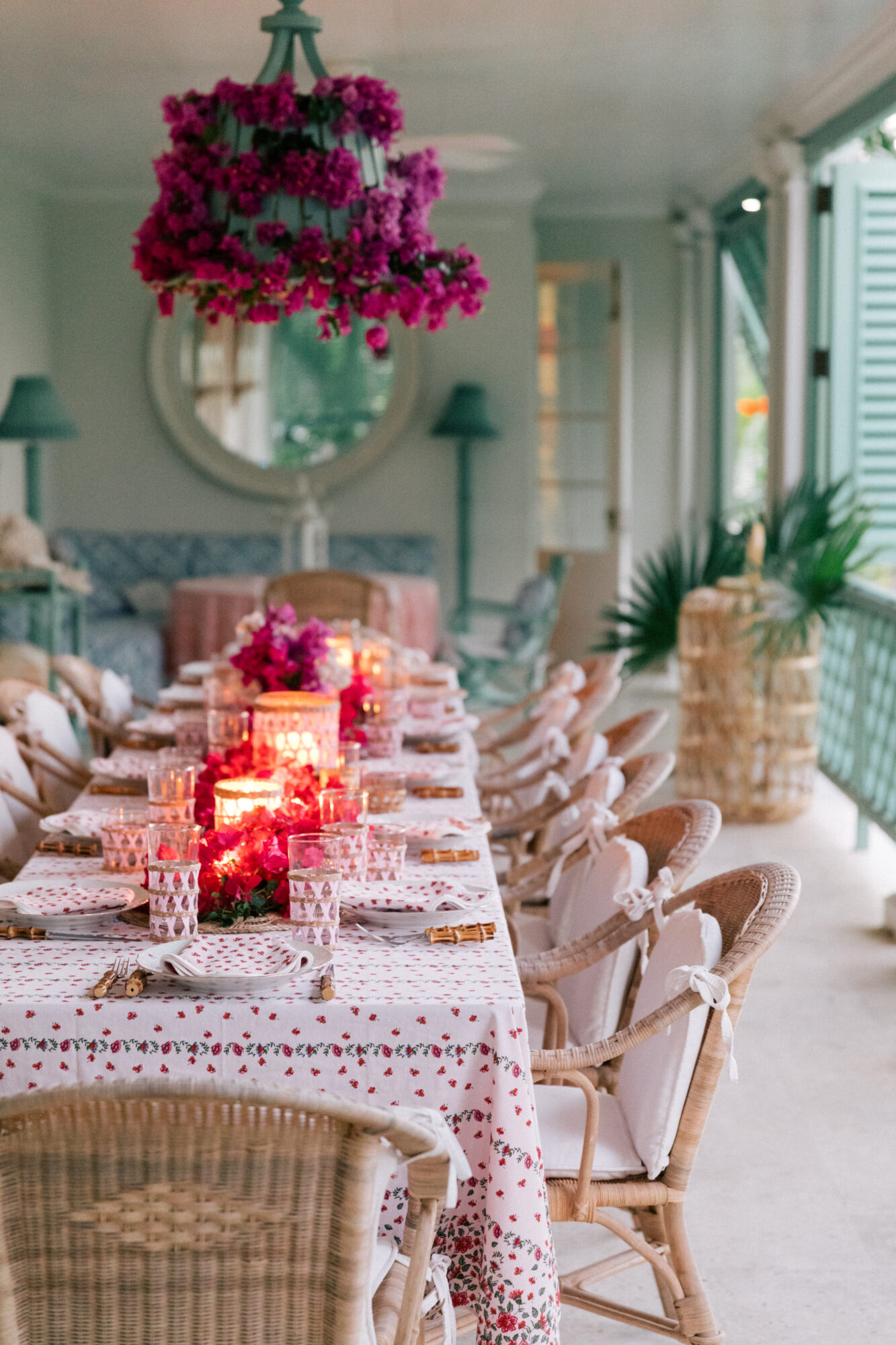 Candles add a warm, welcoming feeling to the table setup.