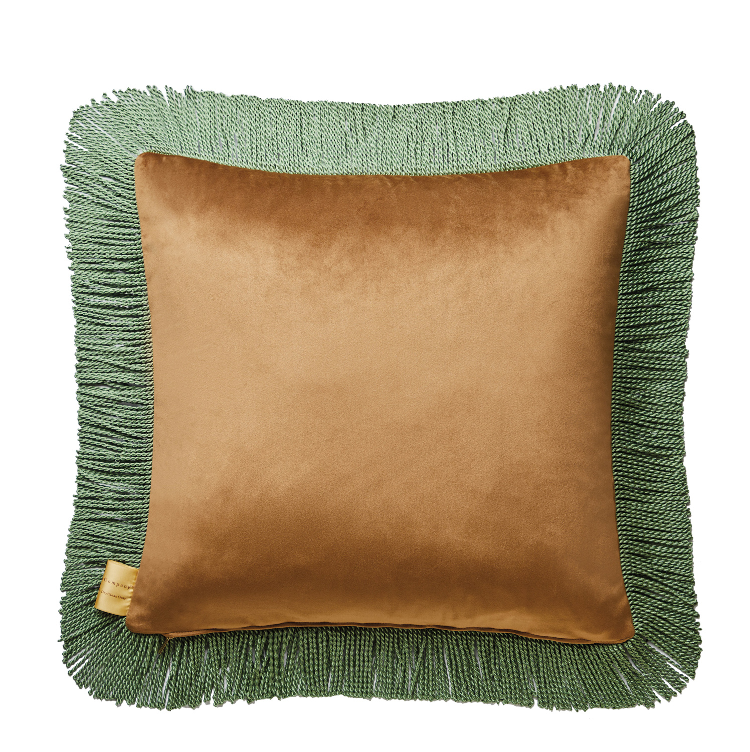 green and gold velvet fringe cushion suggested by Natasja Sadi