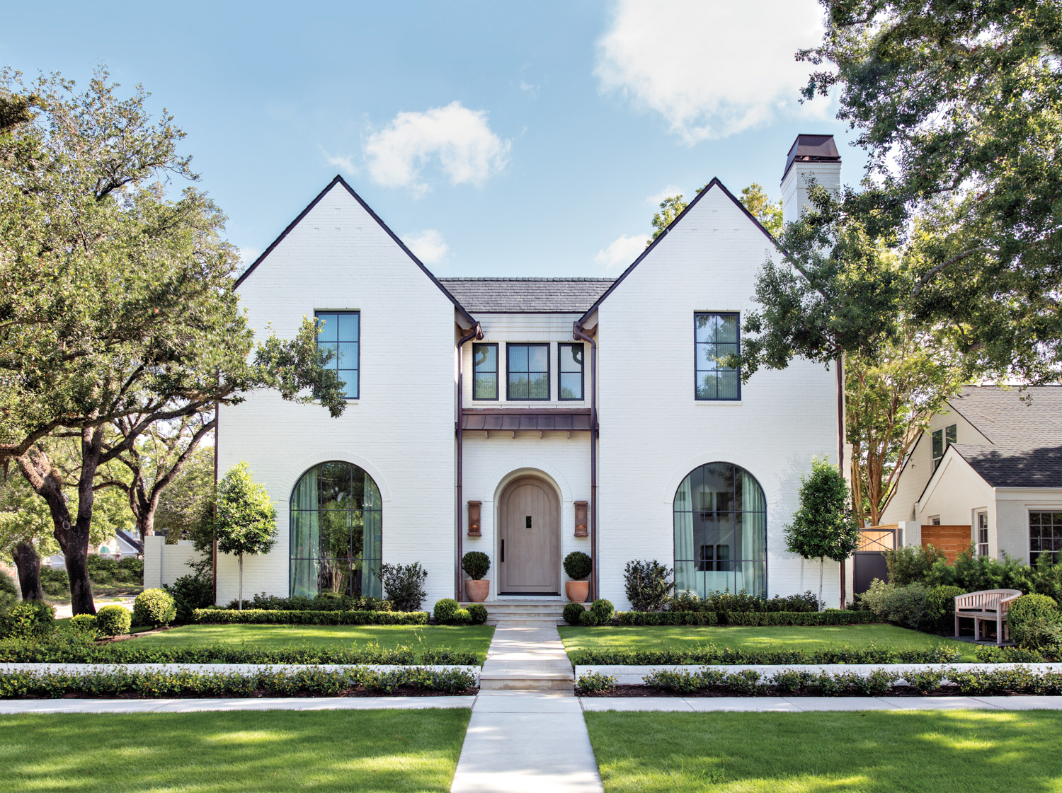 symmetrical white brick facade