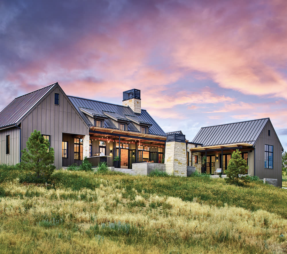 Exterior of house with field of greenery.