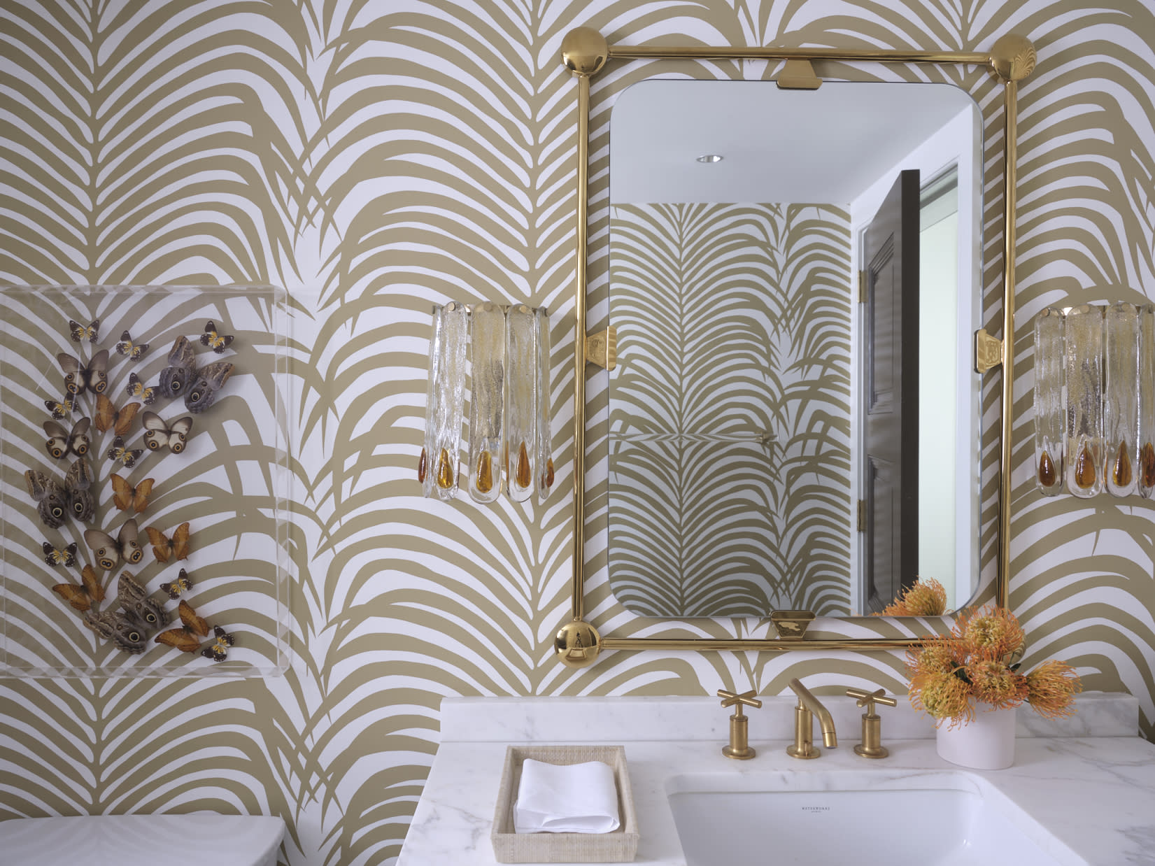 Melanie Turner Schumacher palm wallpaper powder room