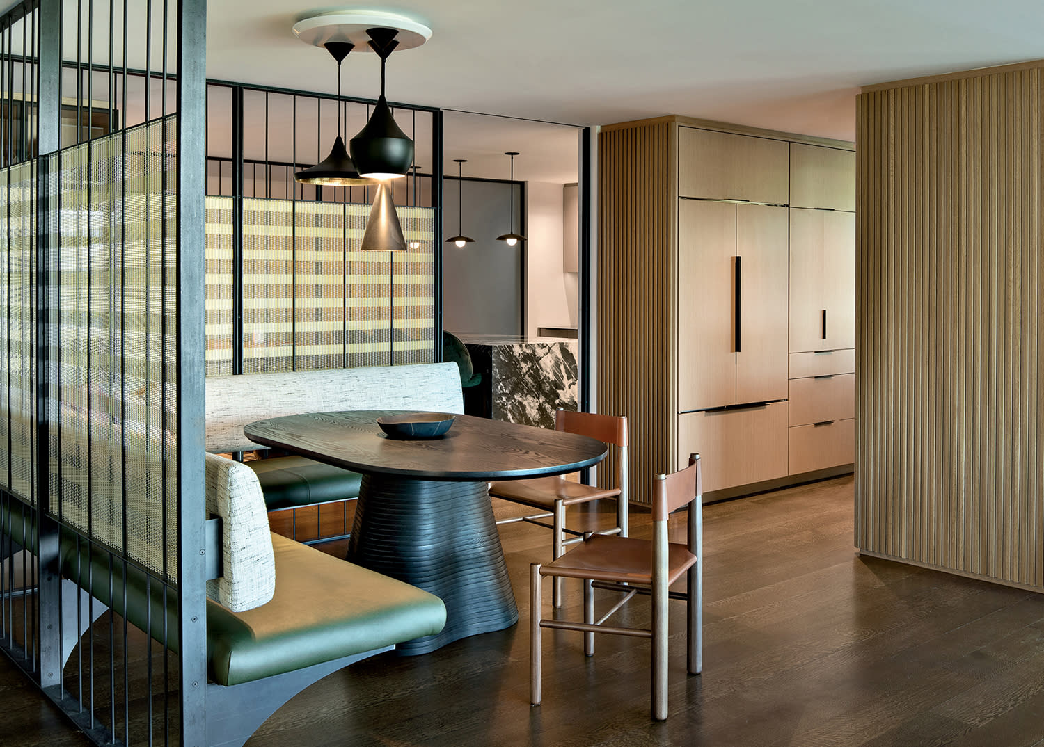 contemporary minimalist dining nook with a banquette area