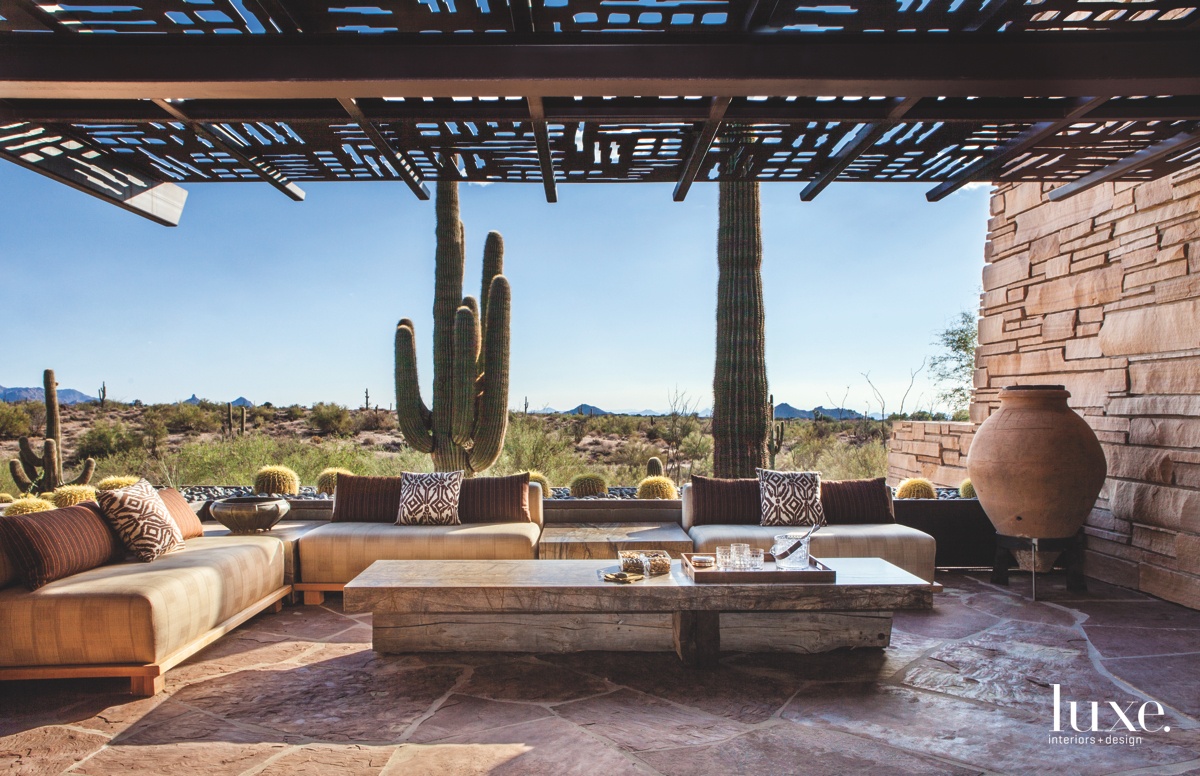 modern neutral outdoor sitting area landscape