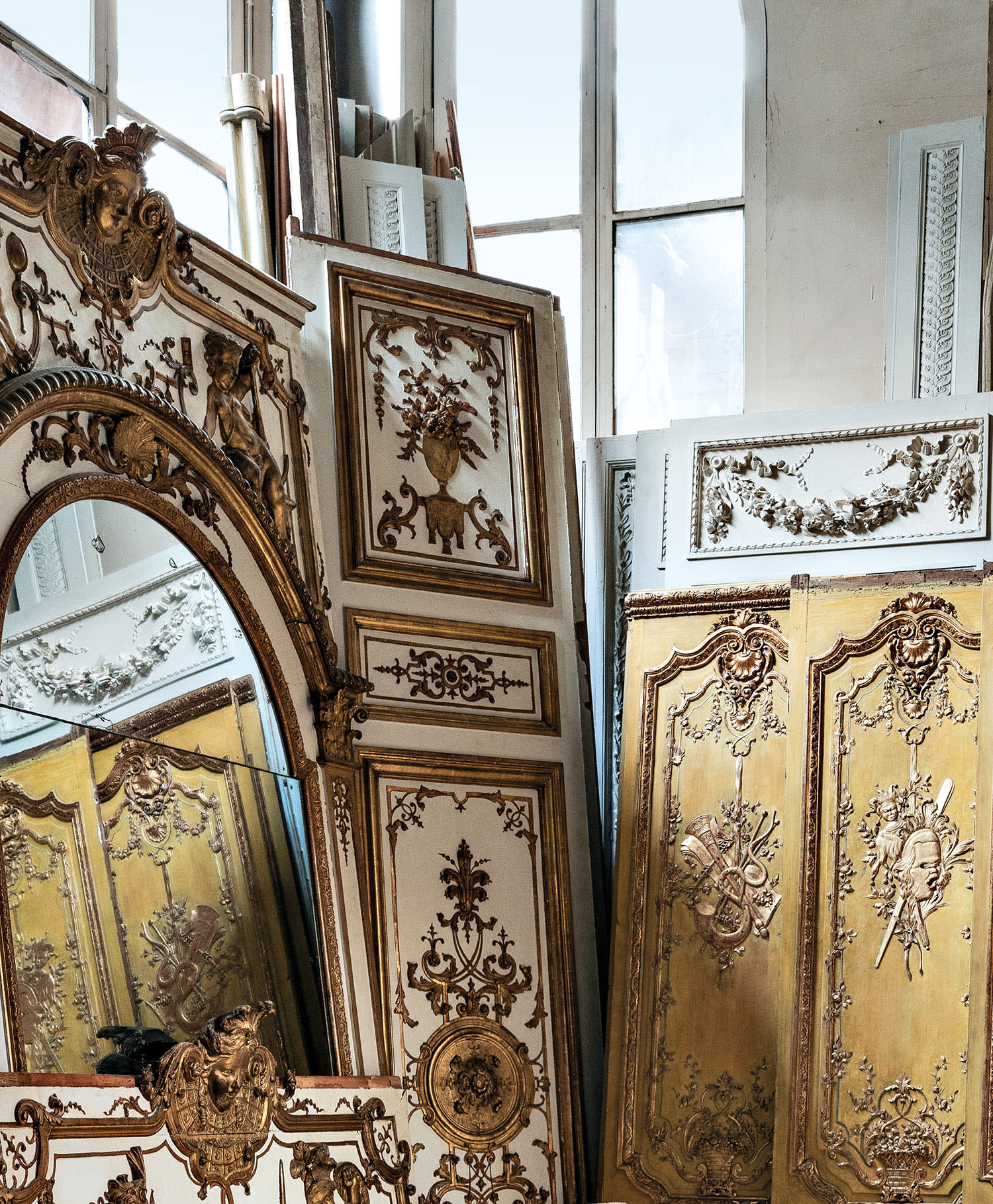 collection of architectural salvage pieces like doors 