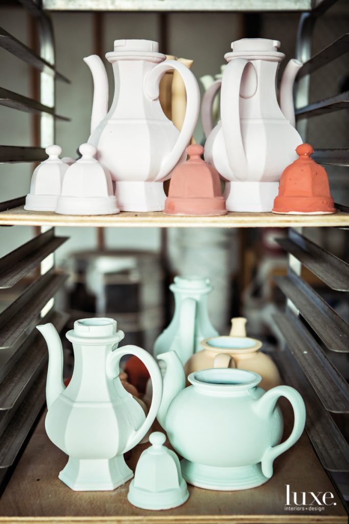 He also covers replicas of childhood relics, like his mother's rococo-style teapots, with elaborate shells, sea creatures and coral polyps to address climate change.