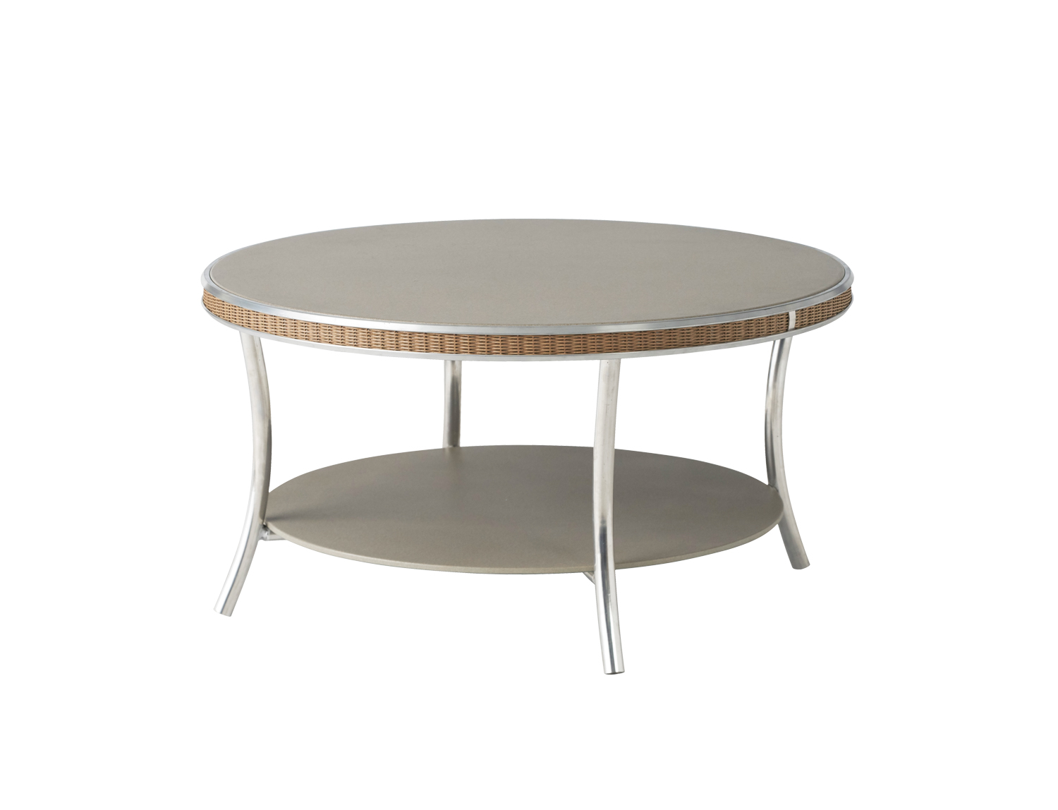 a round silver cocktail table