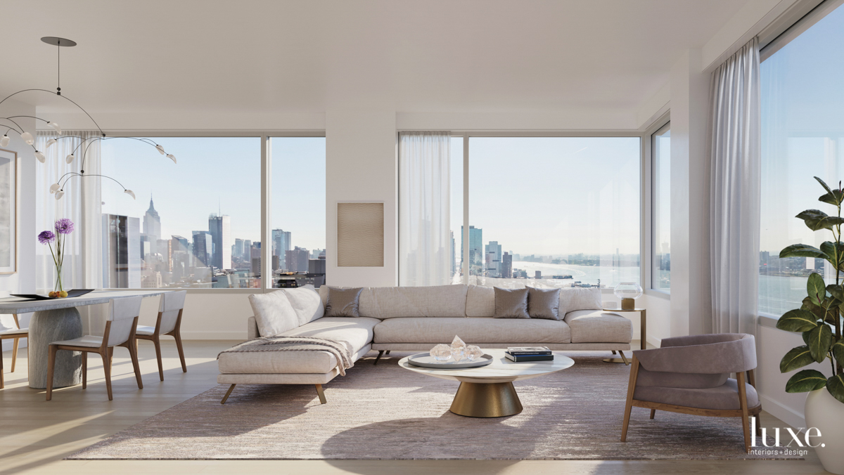 611 West 56th Street neutral living room rendering