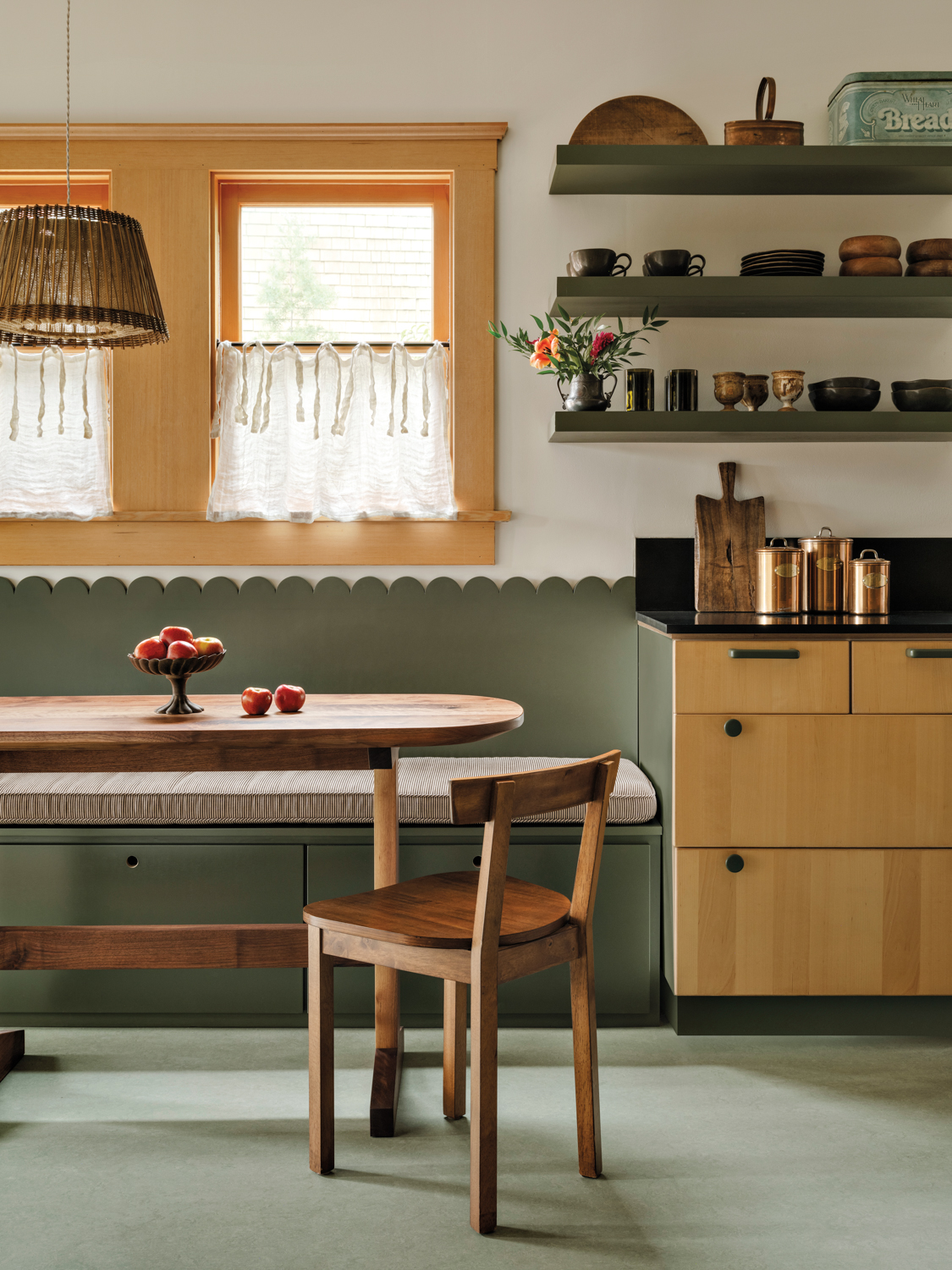 kitchen banquette with scallop details