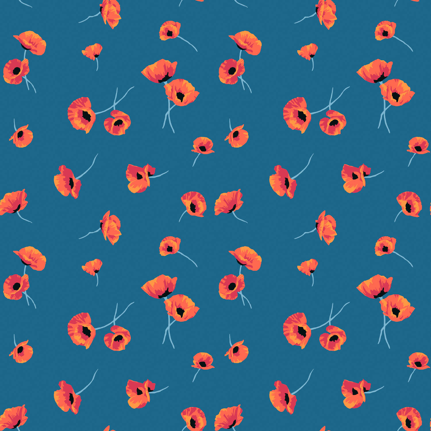 red poppies on a blue background