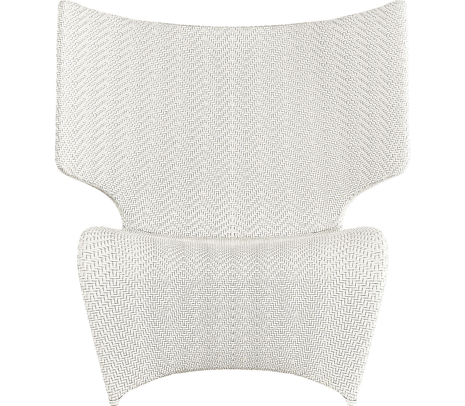 White textured chair with a sleek, curved backrest and seat, featuring a subtle woven pattern. The design is modern and elegant.