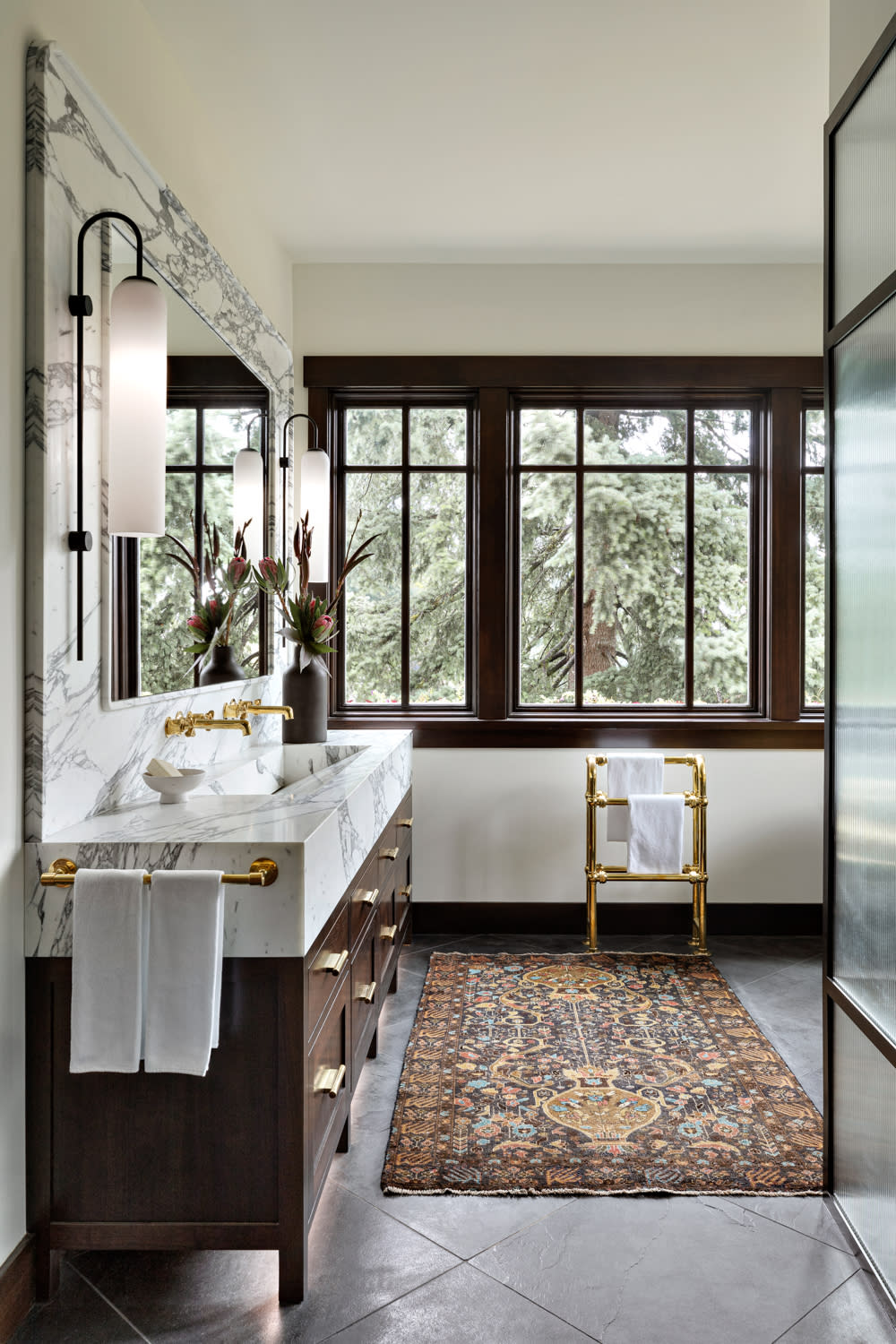 classy bathroom with warm tones