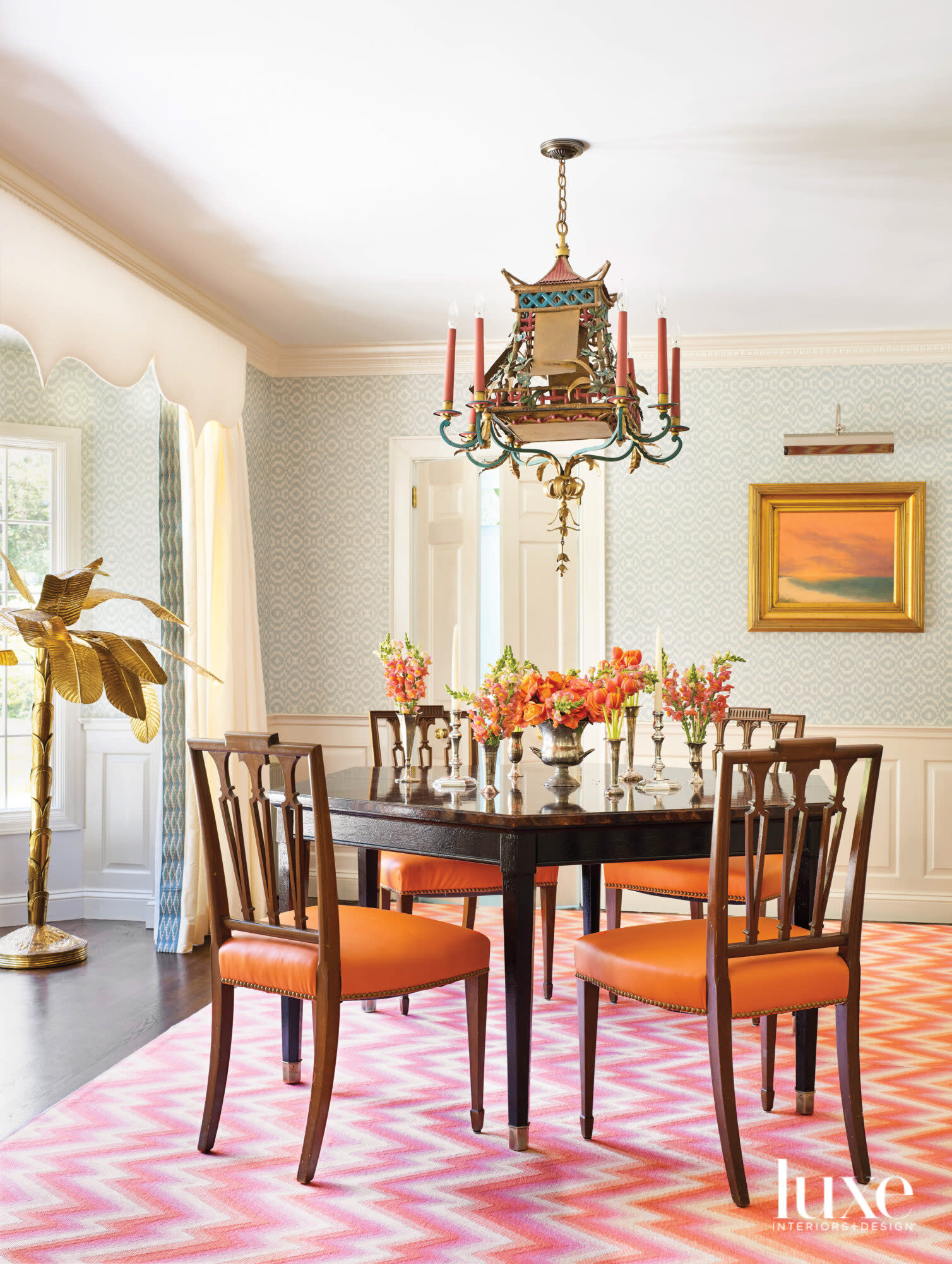 orange and blue dining room