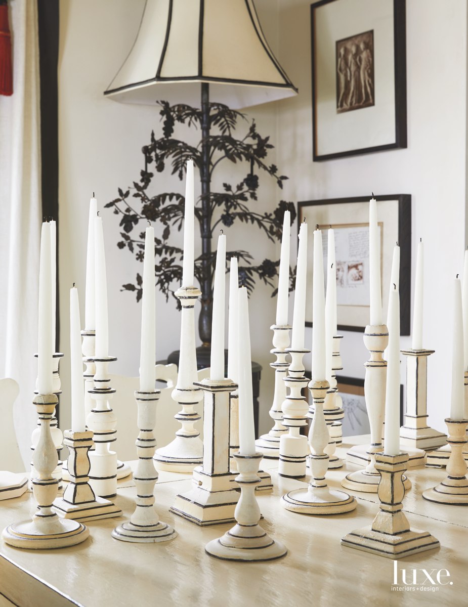 Ever the elegant hostess, McEvoy has acquired eclectic entertaining pieces over the years, such as candlesticks from various estate sales and flea markets