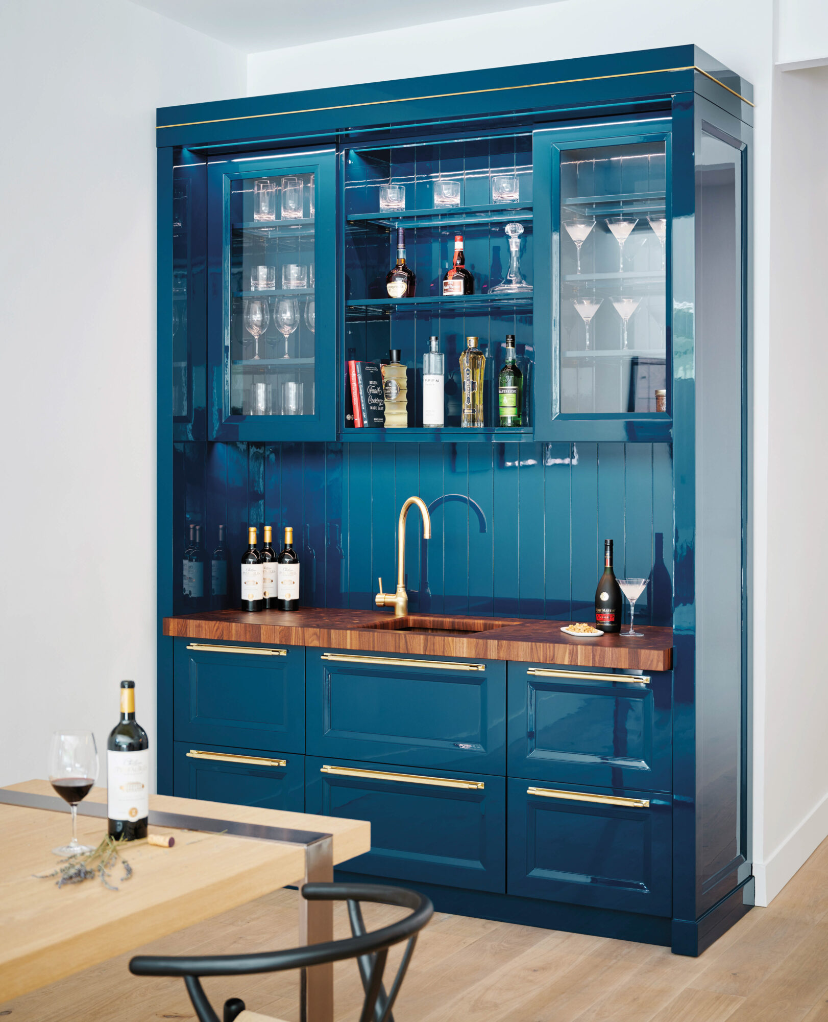 blue kitchen bar area