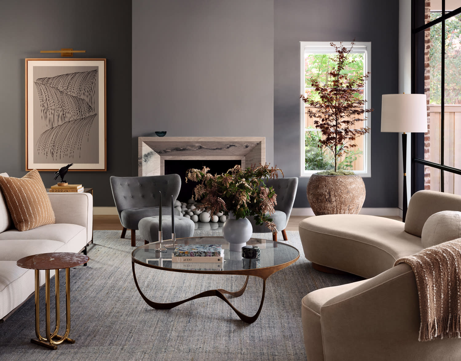 Scandinavian-inspired living room of a renovated home in Dallas