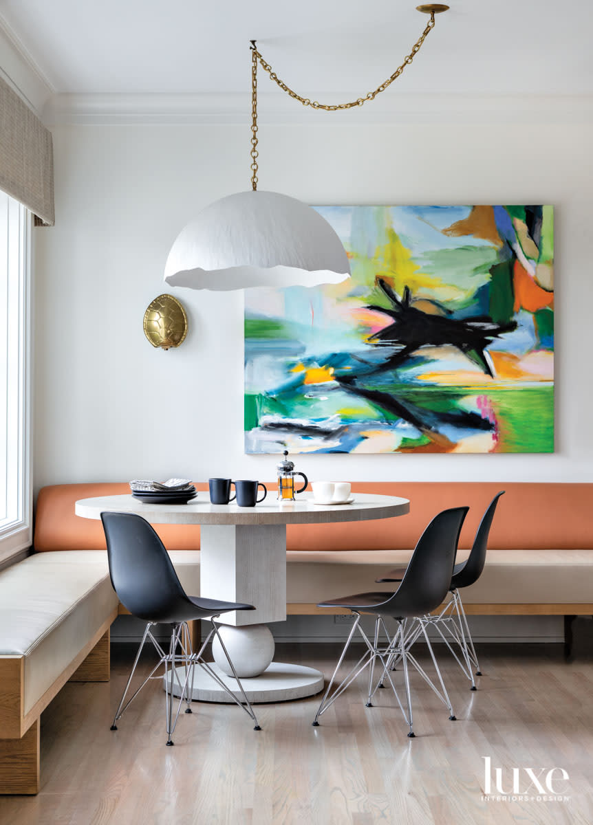 Banquette area with statement art