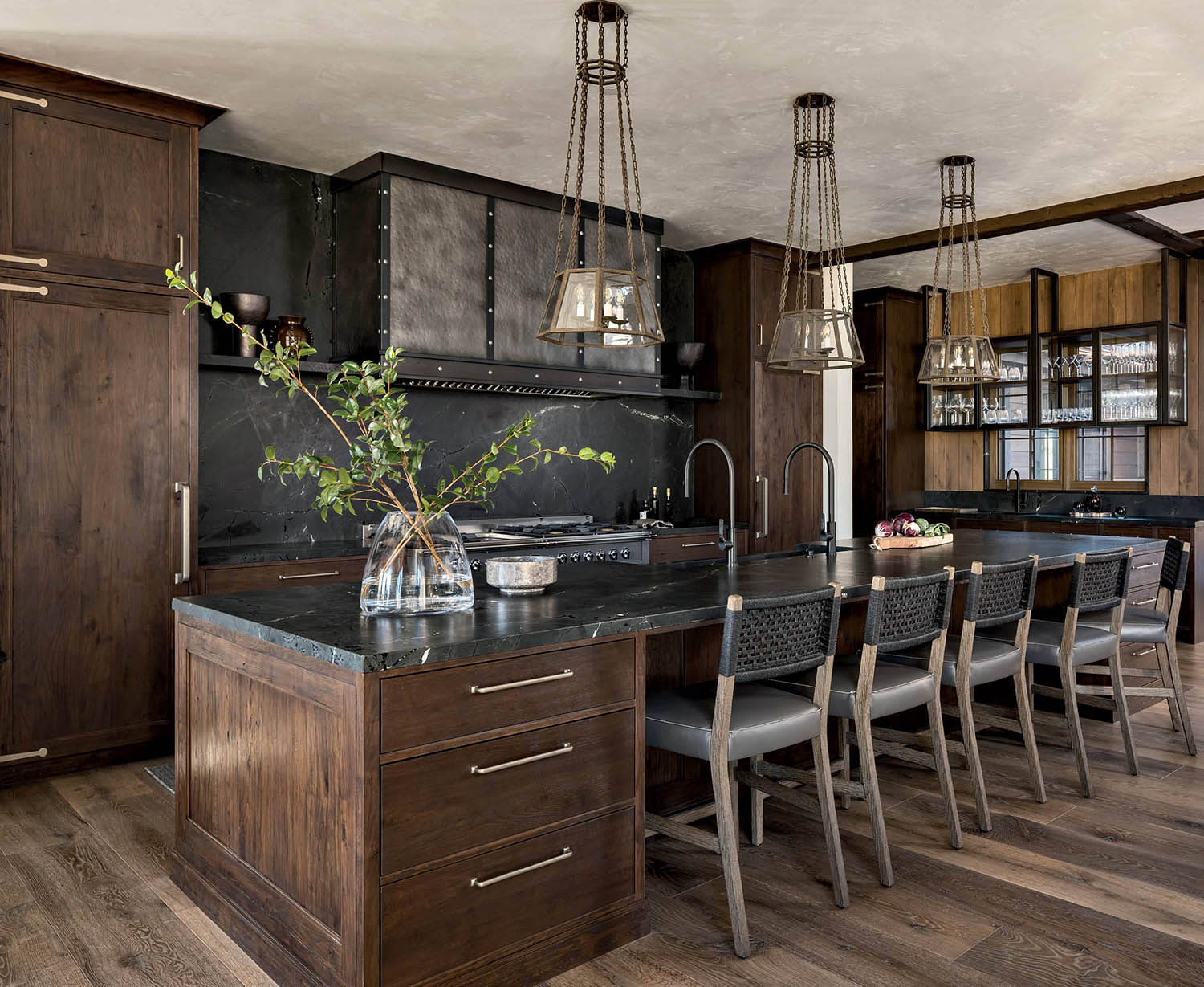 modern rustic kitchen with black and dark wood finishes