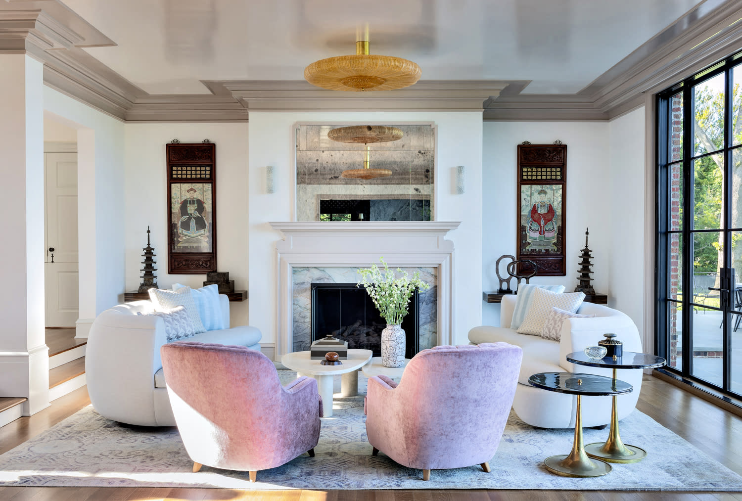classic living room with pale pink armchairs