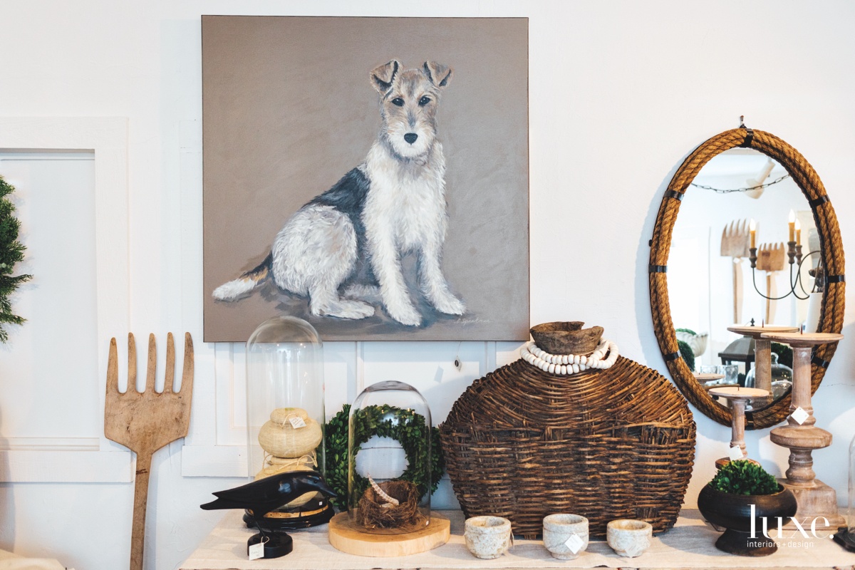 Speakman's own artwork, such as this dog portrait, is also on display at her store.