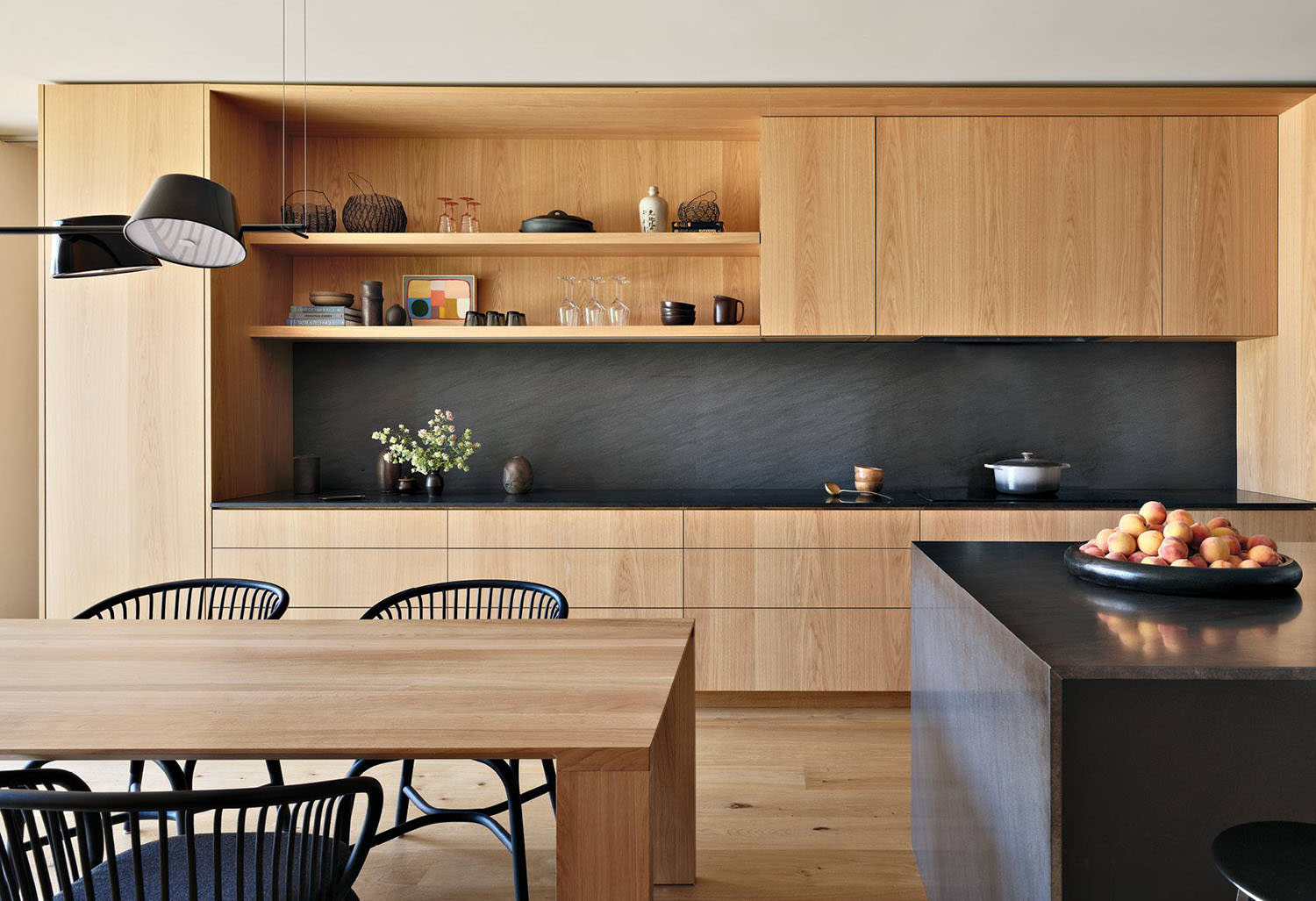 contemporary kitchen with wood cabinetry