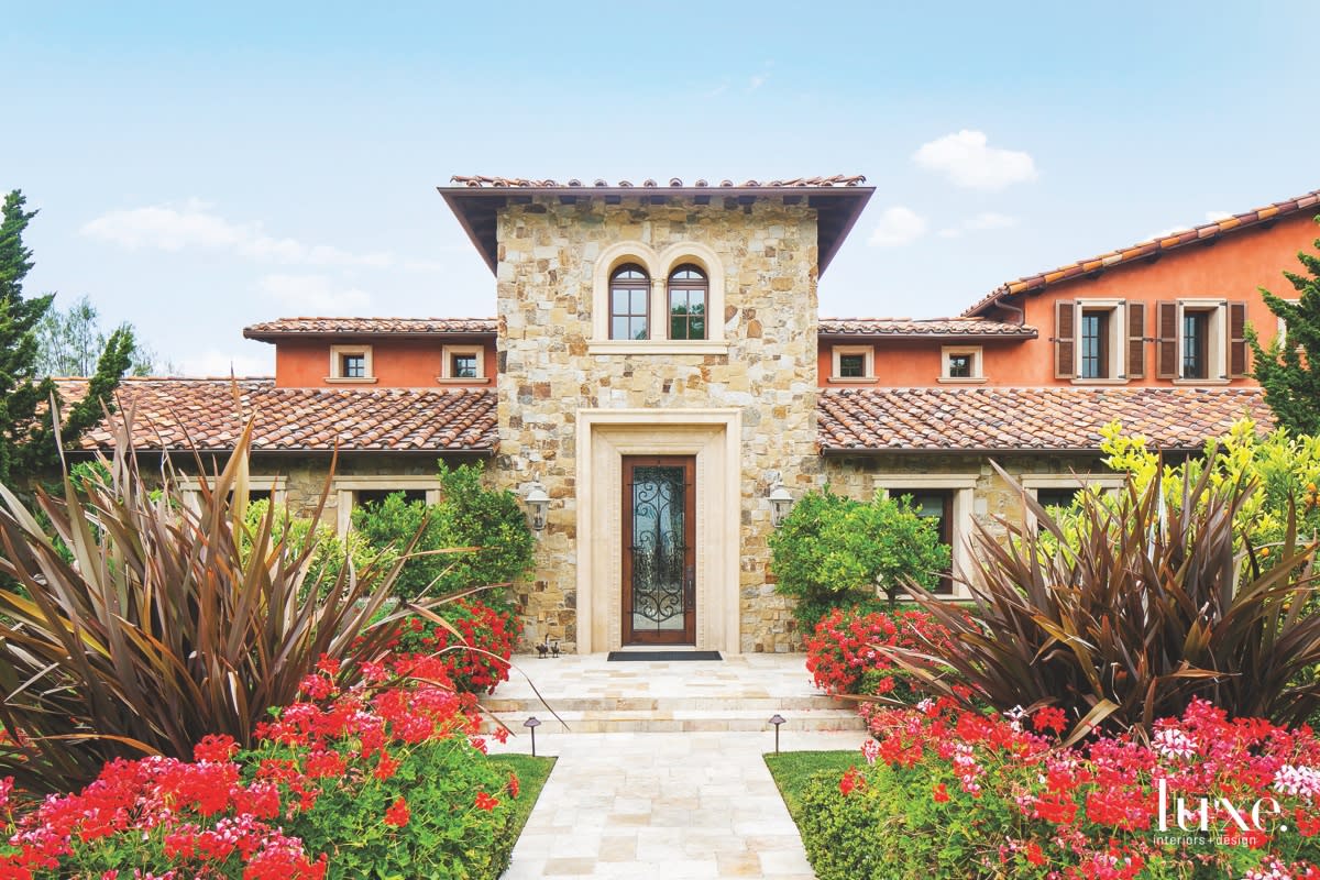 mediterranean exterior entry and landscape