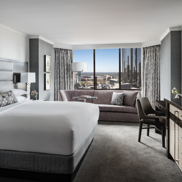 The Corner King Guestroom provides expanded space to unwind after a busy day in Atlanta.