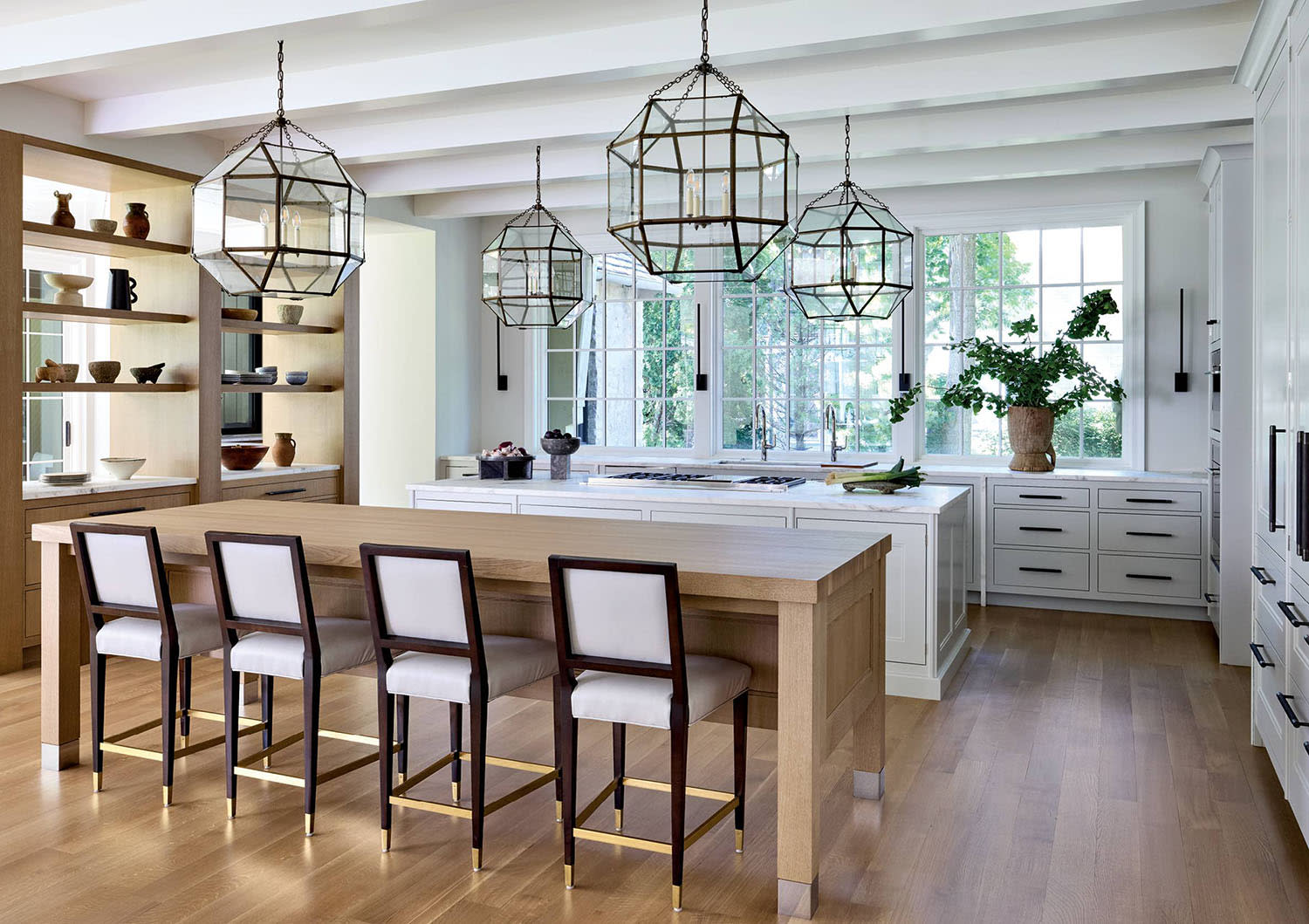 neutral kitchen with two islands