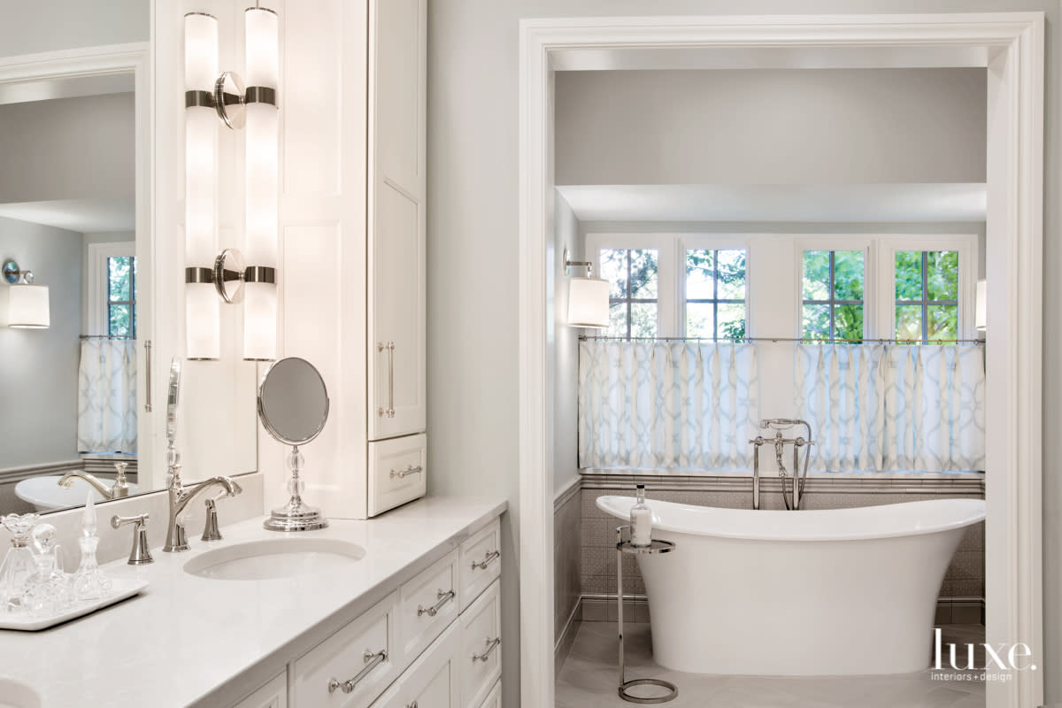 Master bath with large statement tub.