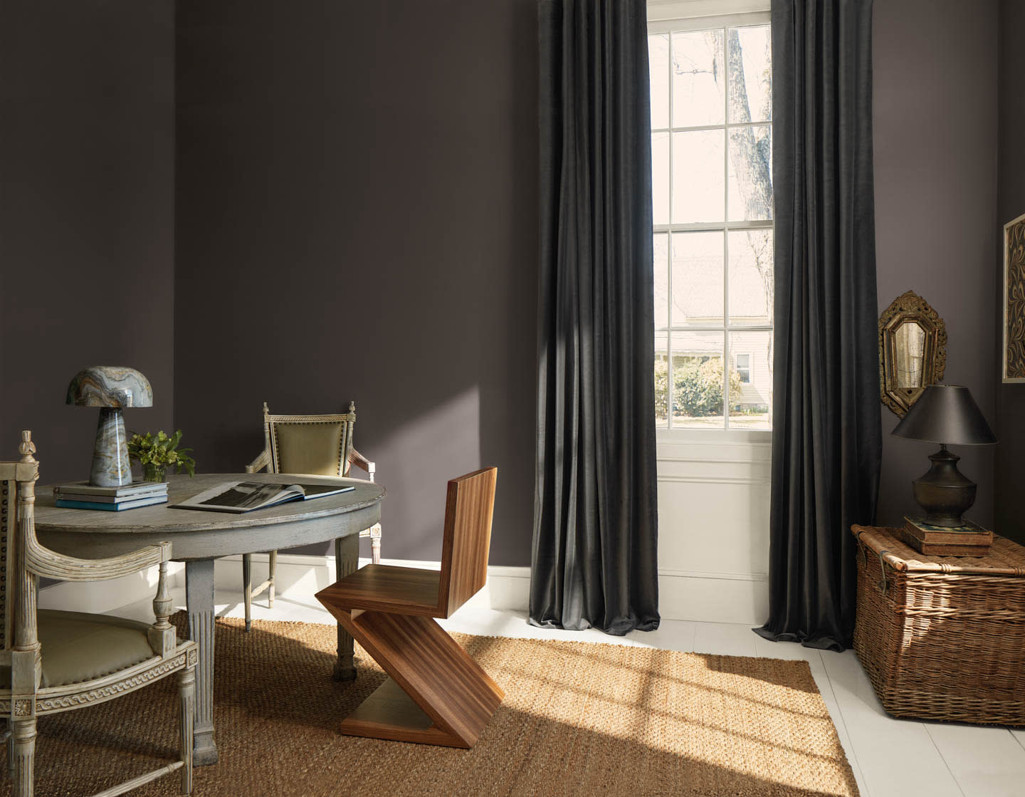 dining room featuring Benjamin Moore's Color of the Year 2026 Silhouette AF-655