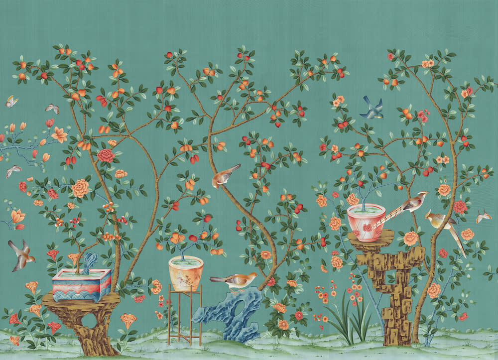 custom wall mural of colorful fruit trees