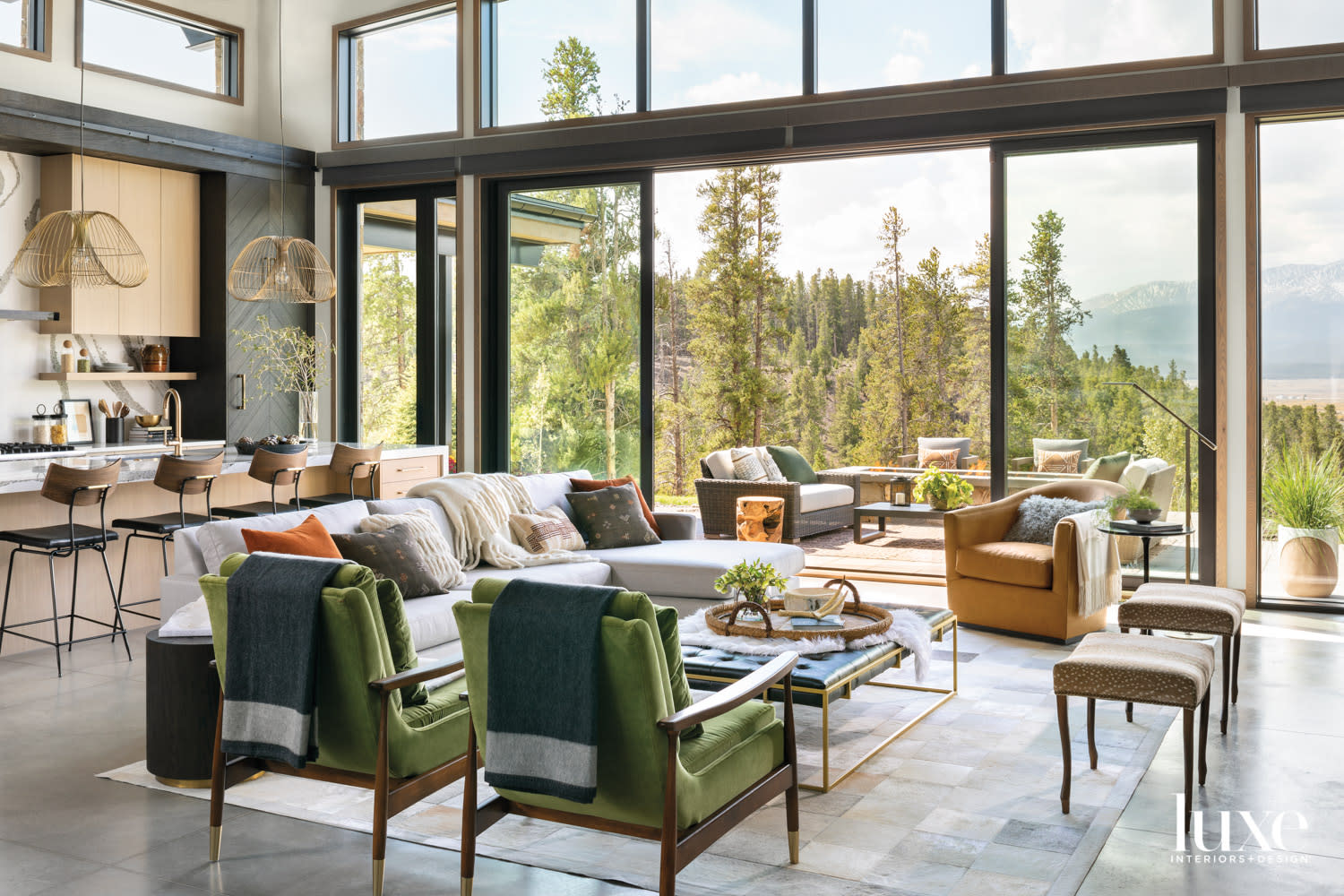 The living room has mountain views.